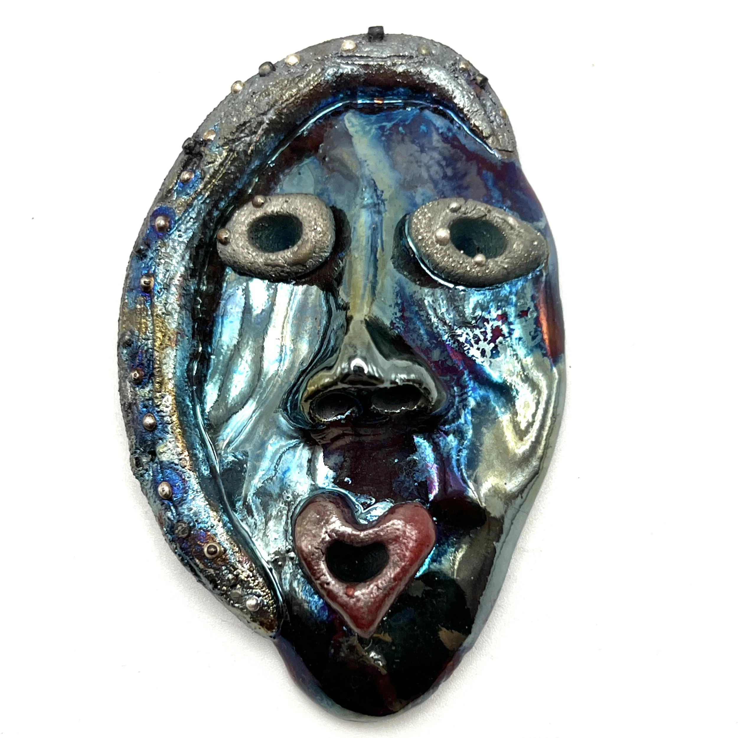 Red Heart Lips Face Raku Cabochon Jewelry Supply Handmade by MAKUstudio MAKU raku