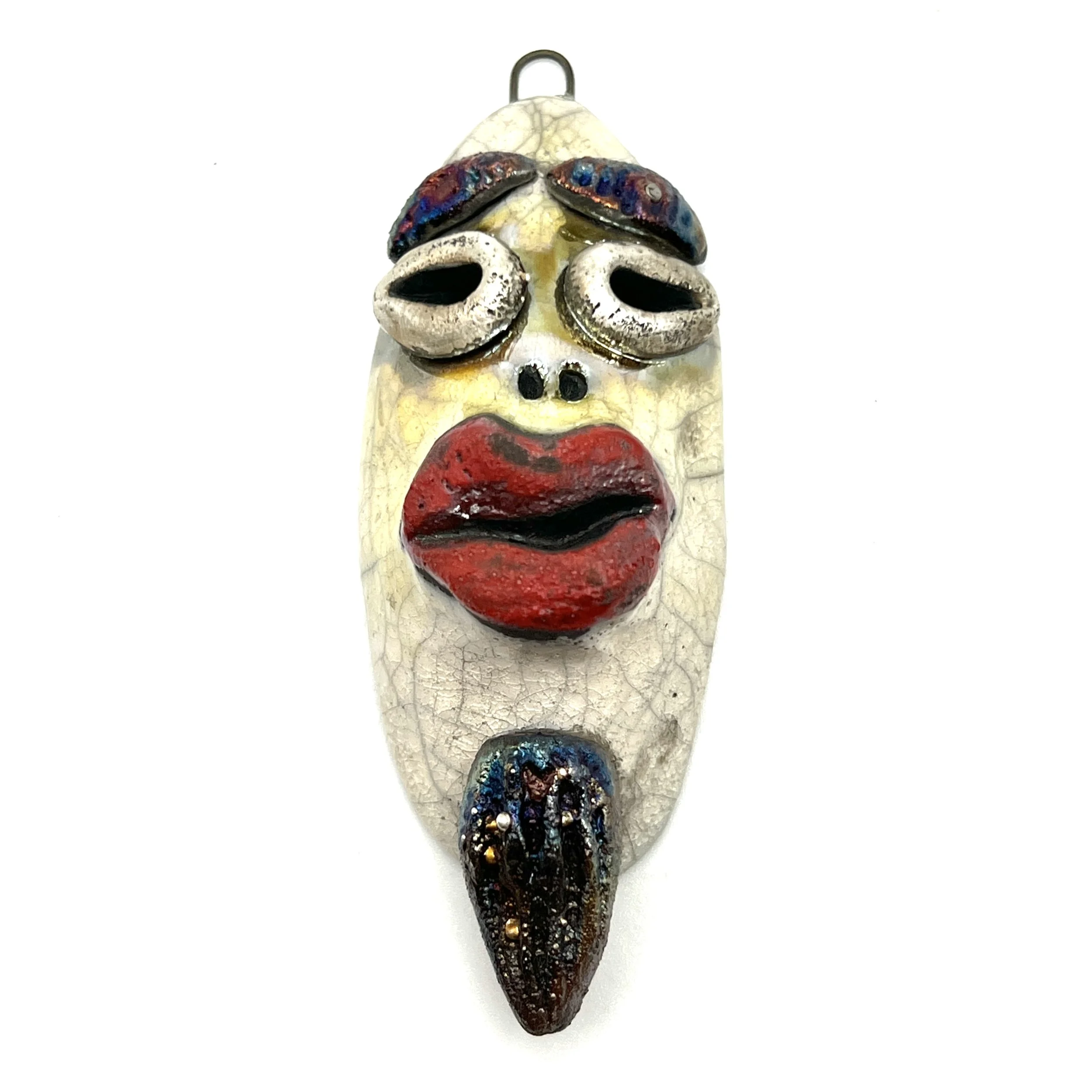 Cool Cat Big Lips Face Raku Pendant Jewelry Supply Handmade by MAKUstudio MAKU raku
