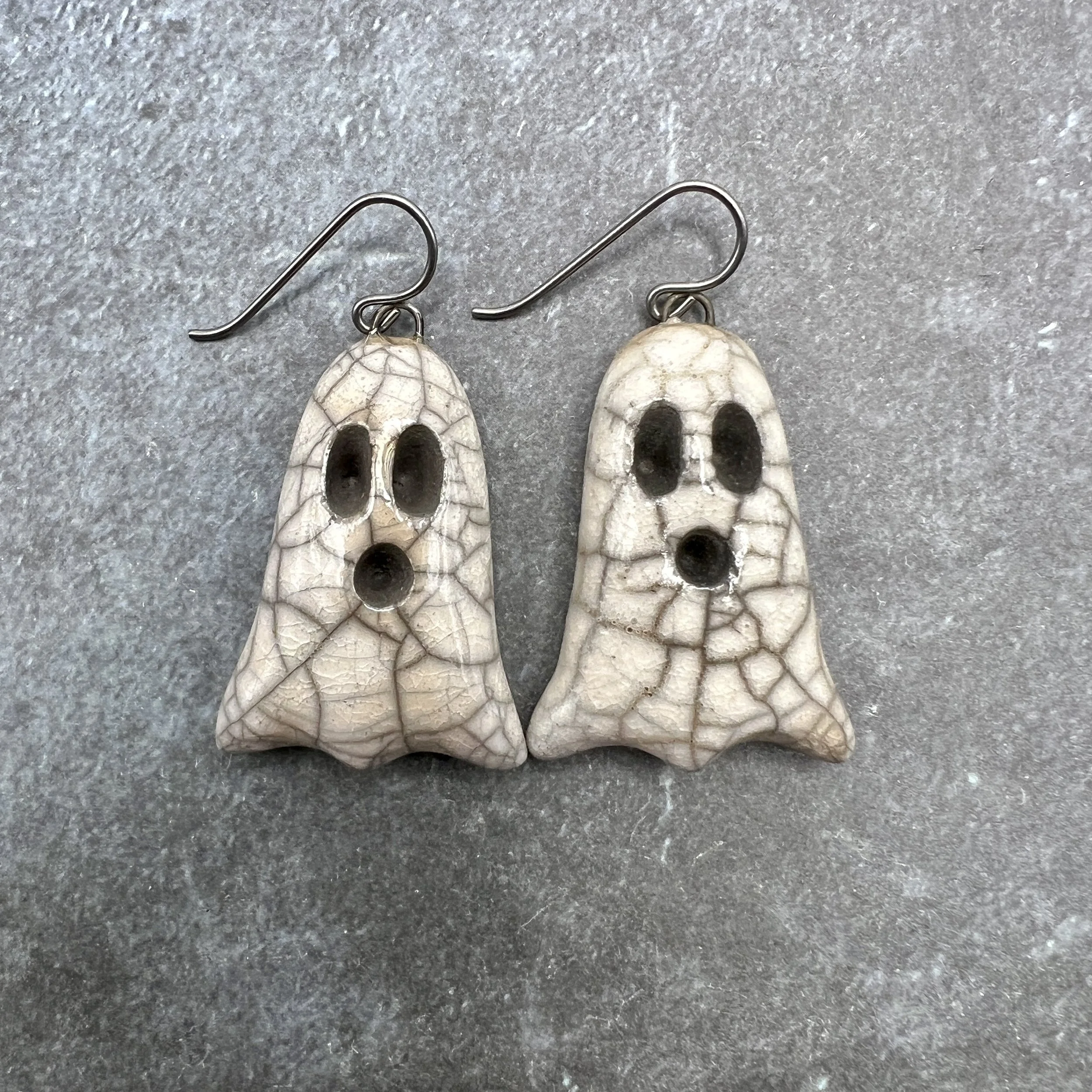 Boo! Raku Ghost Earrings Halloween Raku Ceramic Jewelry Supplies Handmade by MAKUstudio MAKU raku