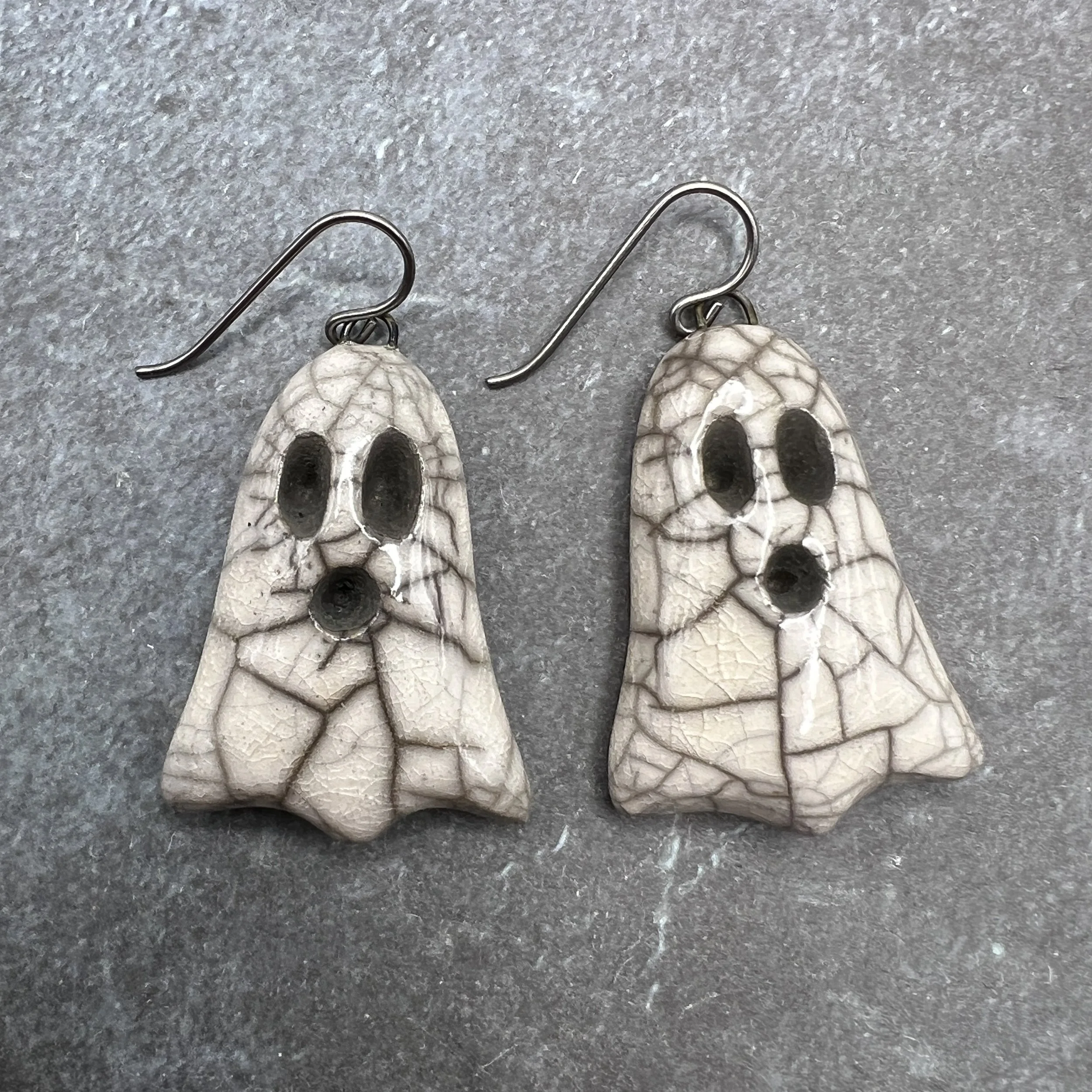 Boo! Raku Ghost Earrings Halloween Raku Ceramic Jewelry Supplies Handmade by MAKUstudio MAKU raku