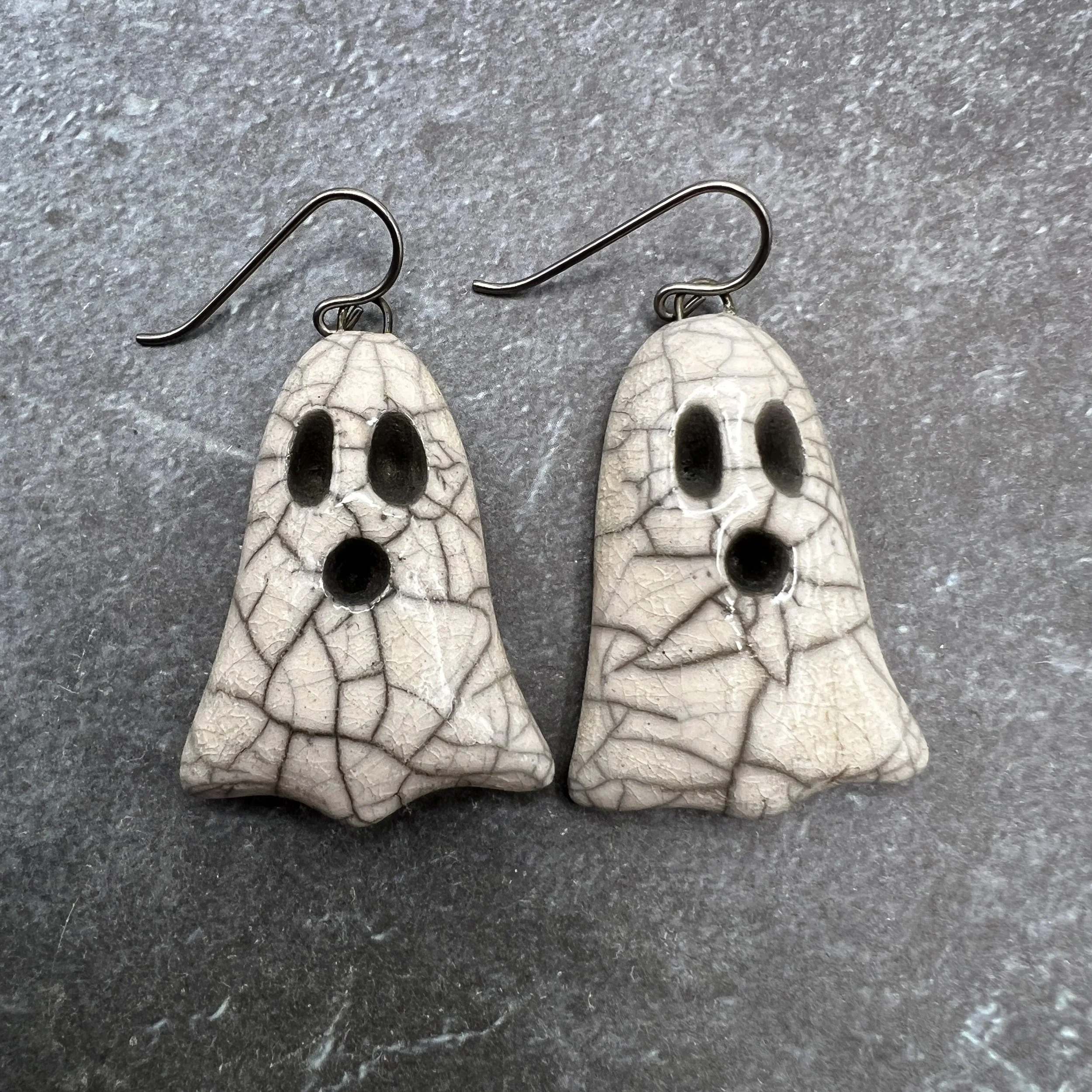 Boo! Raku Ghost Earrings Halloween Raku Ceramic Jewelry Supplies Handmade by MAKUstudio MAKU raku