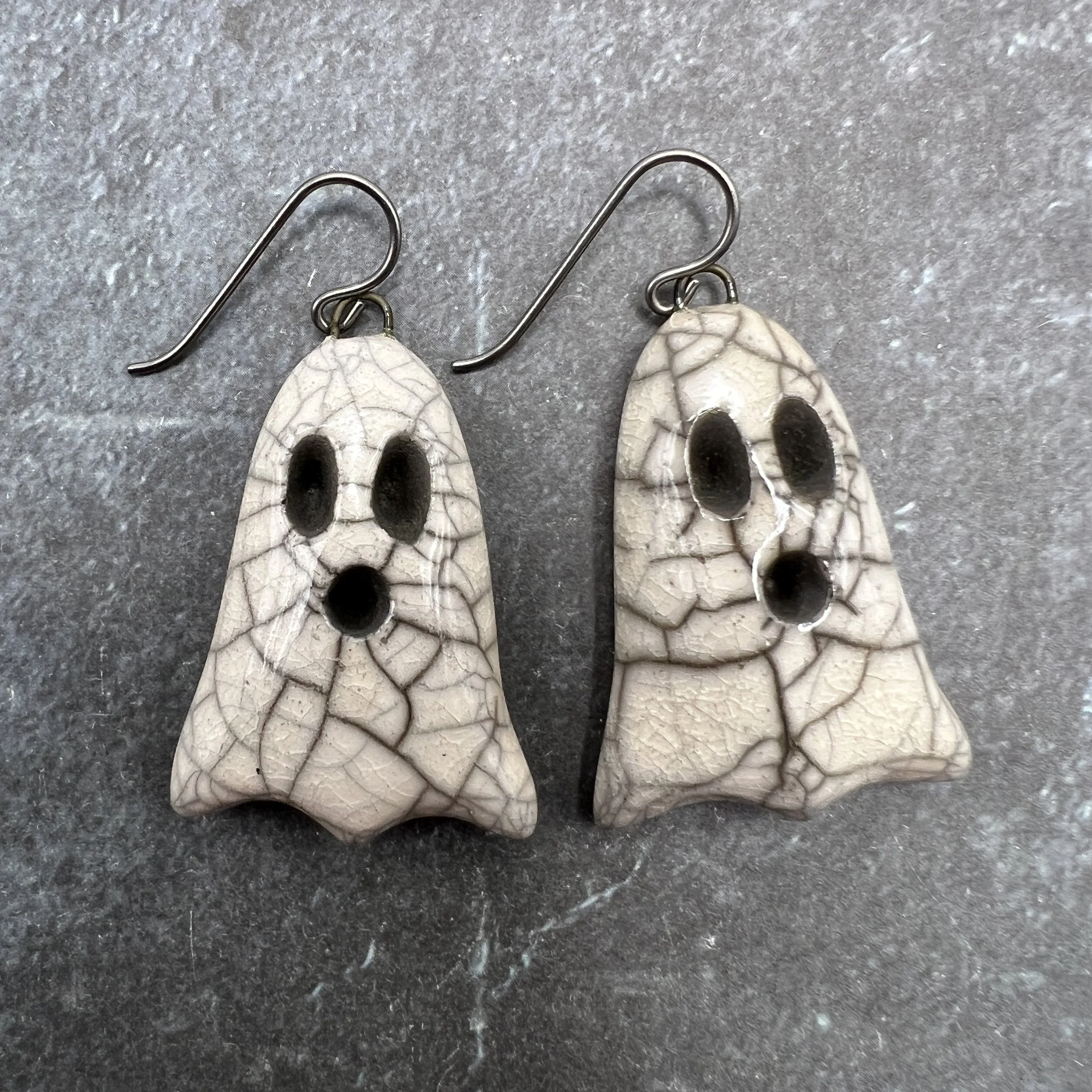 Boo! Raku Ghost Earrings Halloween Raku Ceramic Jewelry Supplies Handmade by MAKUstudio MAKU raku