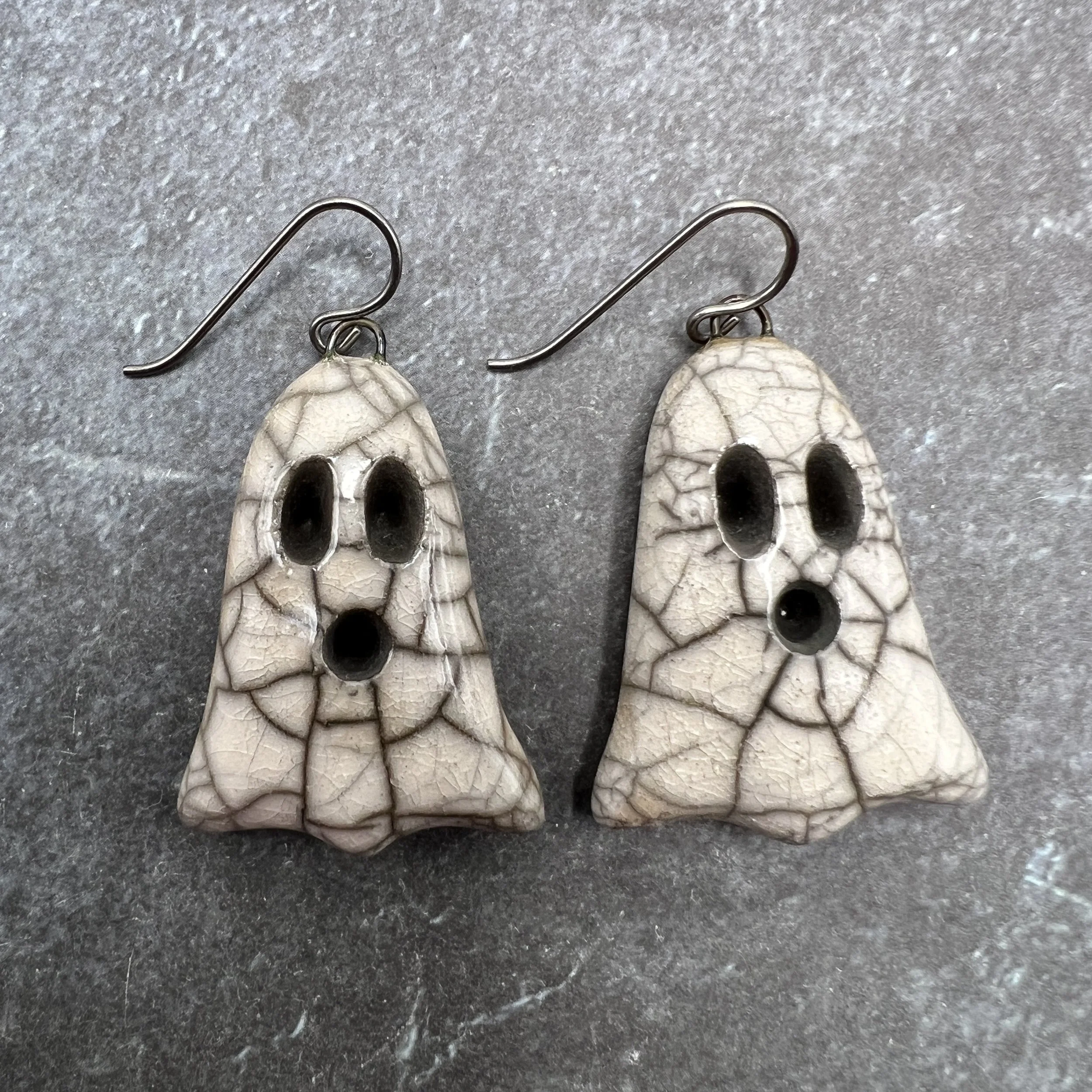 Boo! Raku Ghost Earrings Halloween Raku Ceramic Jewelry Supplies Handmade by MAKUstudio MAKU raku