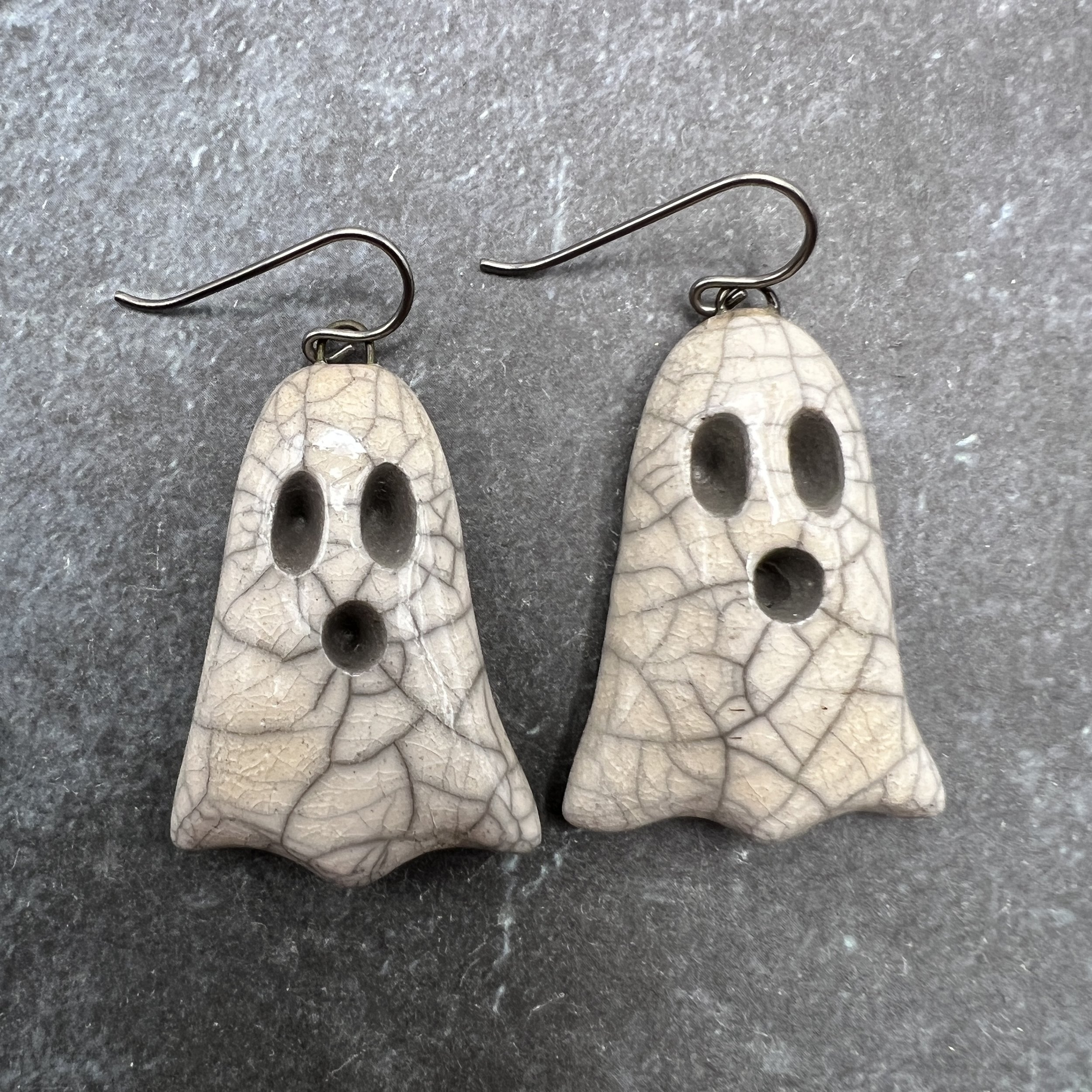 Boo! Raku Ghost Earrings Halloween Raku Ceramic Jewelry Supplies Handmade by MAKUstudio MAKU raku