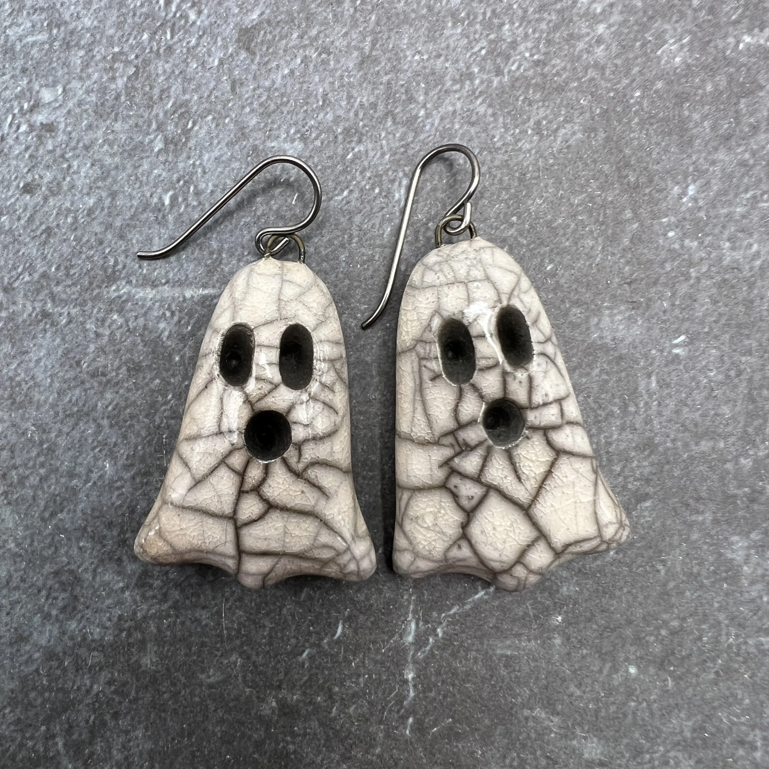 Boo! Raku Ghost Earrings Halloween Raku Ceramic Jewelry Supplies Handmade by MAKUstudio MAKU raku