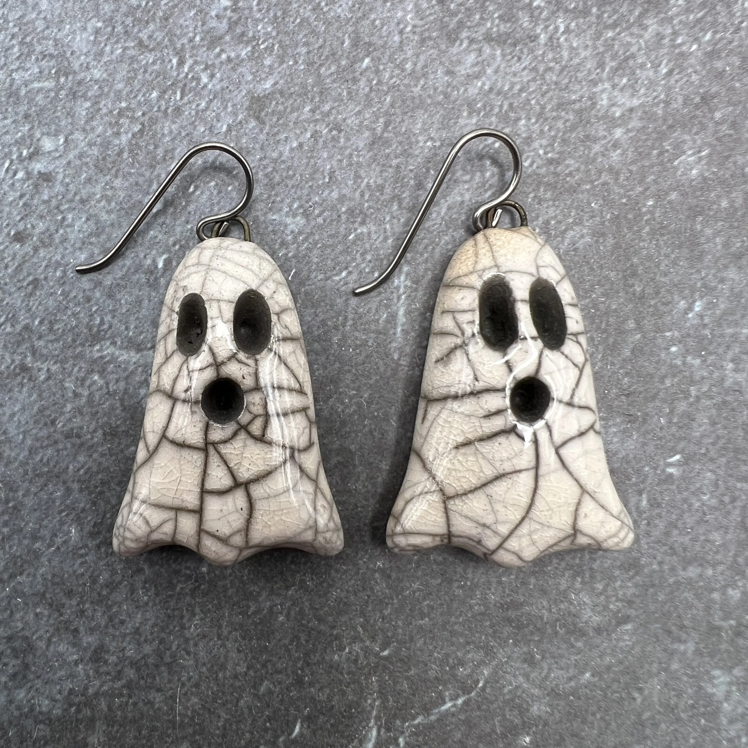 Boo! Raku Ghost Earrings Halloween Raku Ceramic Jewelry Supplies Handmade by MAKUstudio MAKU raku