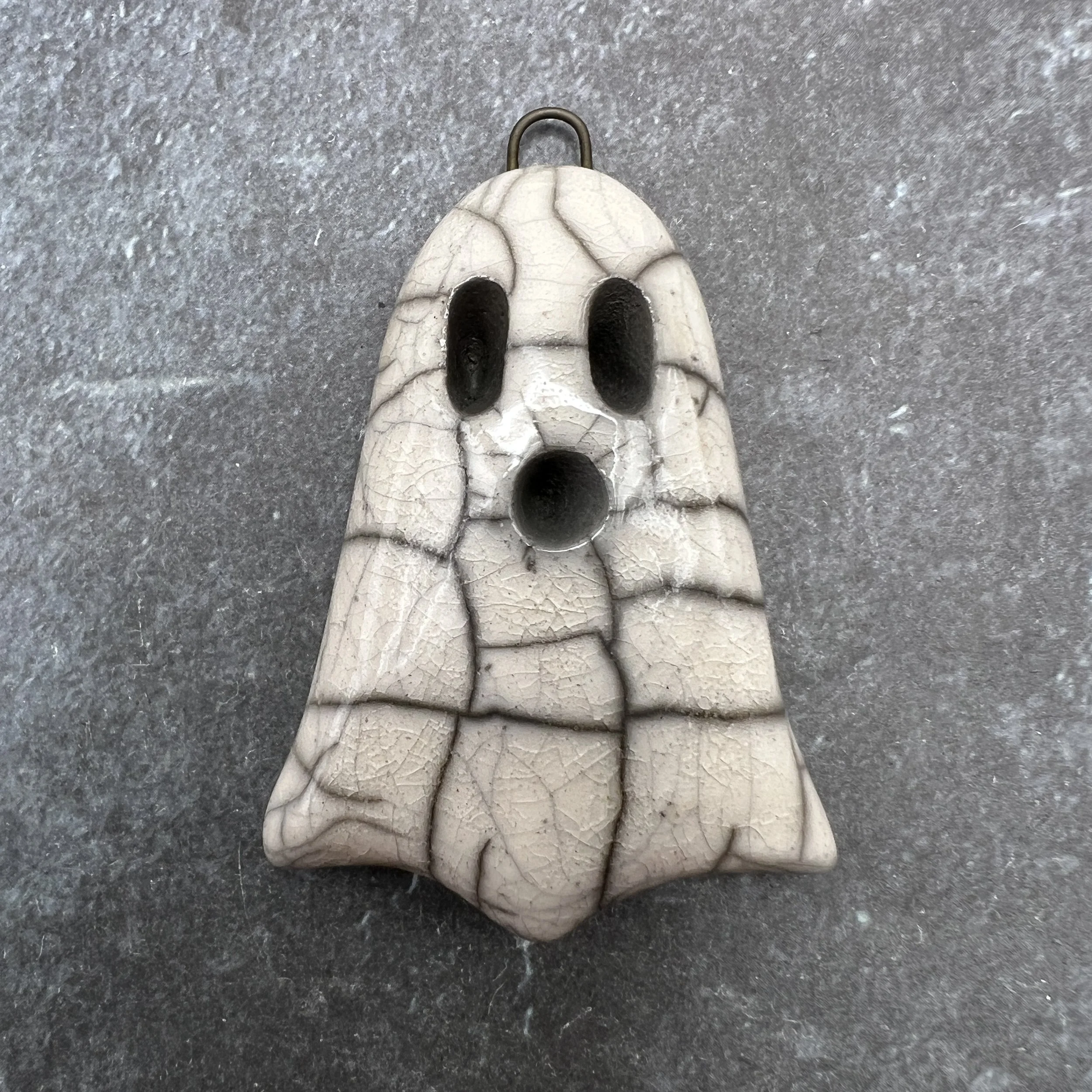 Boo! Raku Ghost Pendant Halloween Ceramic Jewelry Supplies Handmade by MAKUstudio MAKU raku