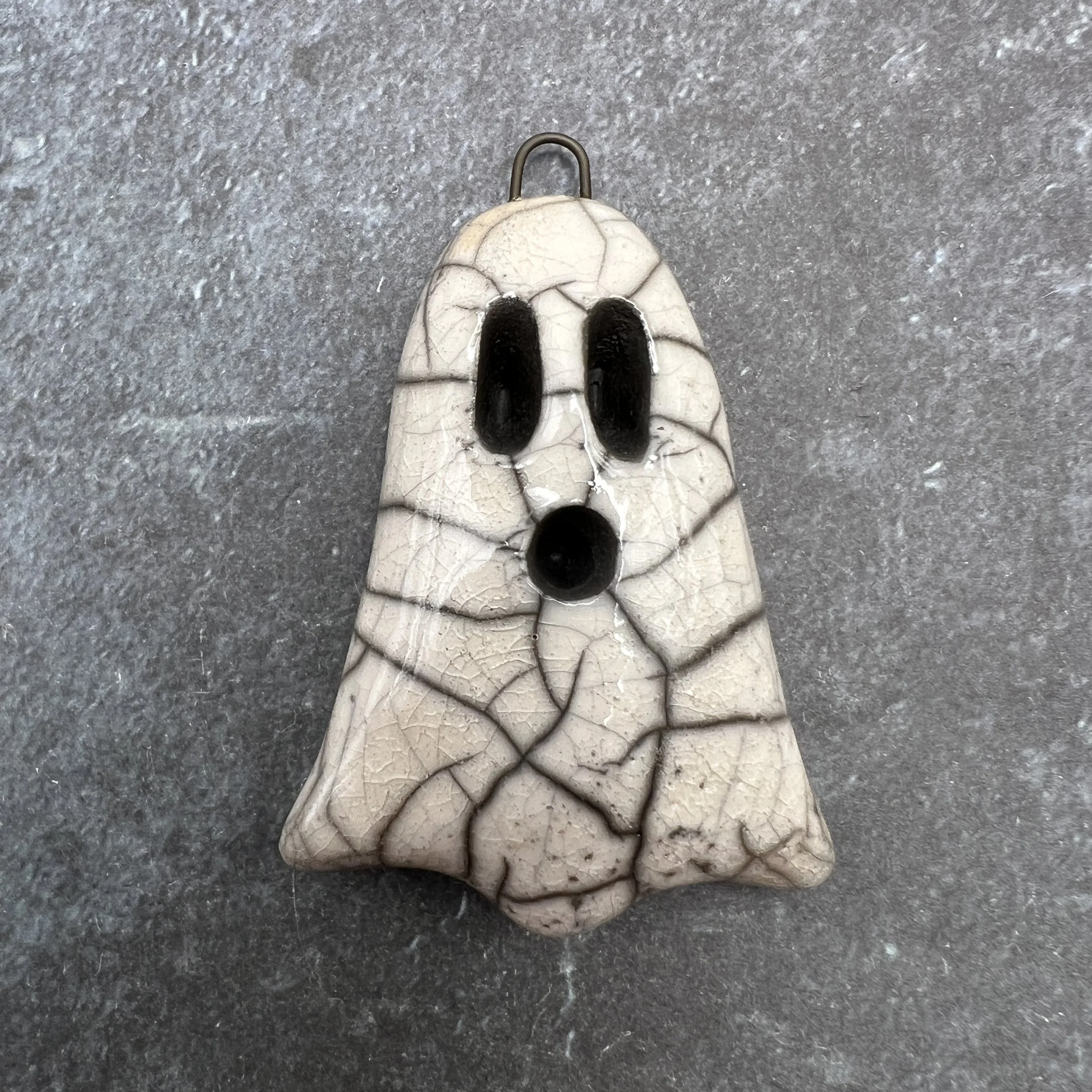 Boo! Raku Ghost Pendant Halloween Ceramic Jewelry Supplies Handmade by MAKUstudio MAKU raku
