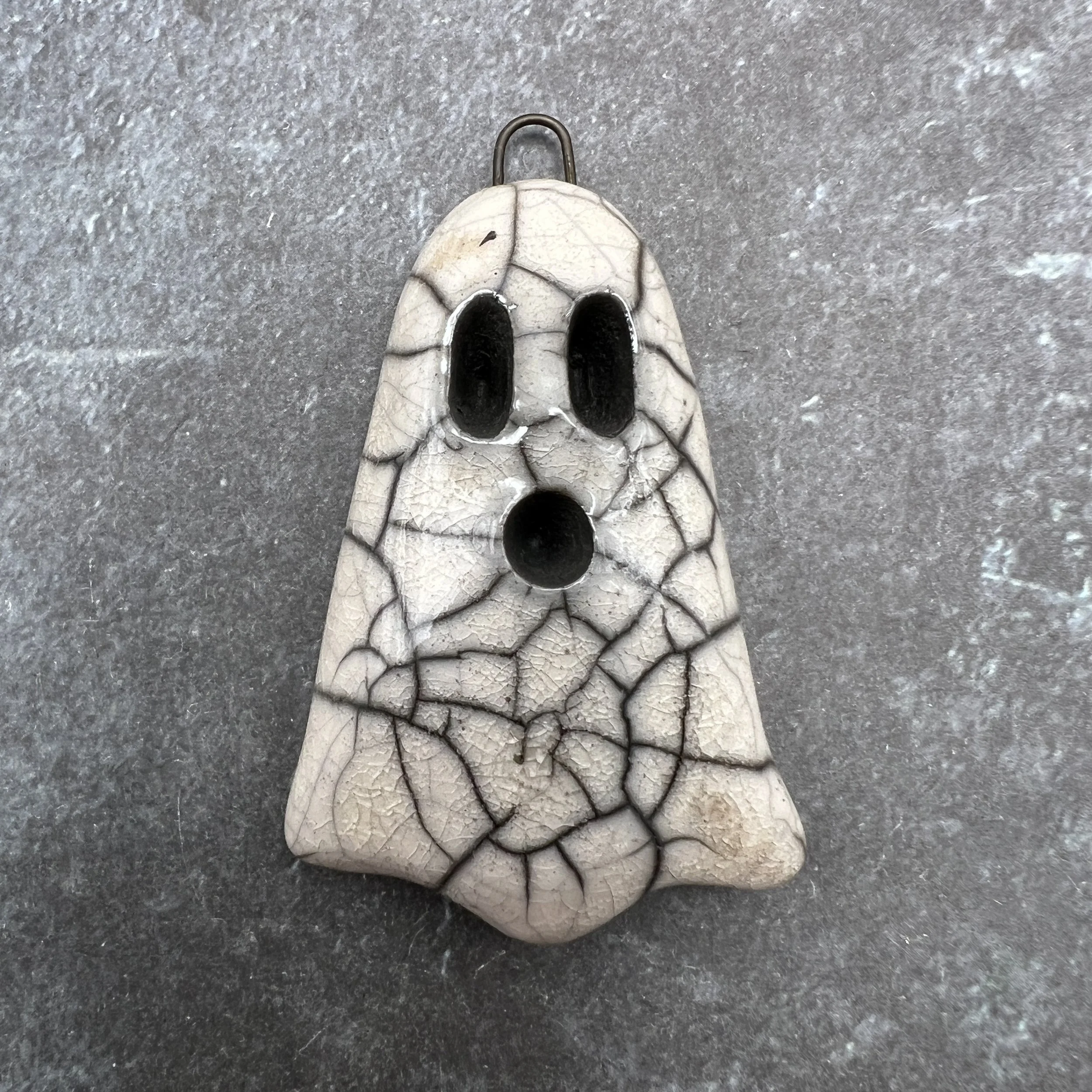 Boo! Raku Ghost Pendant Halloween Ceramic Jewelry Supplies Handmade by MAKUstudio MAKU raku