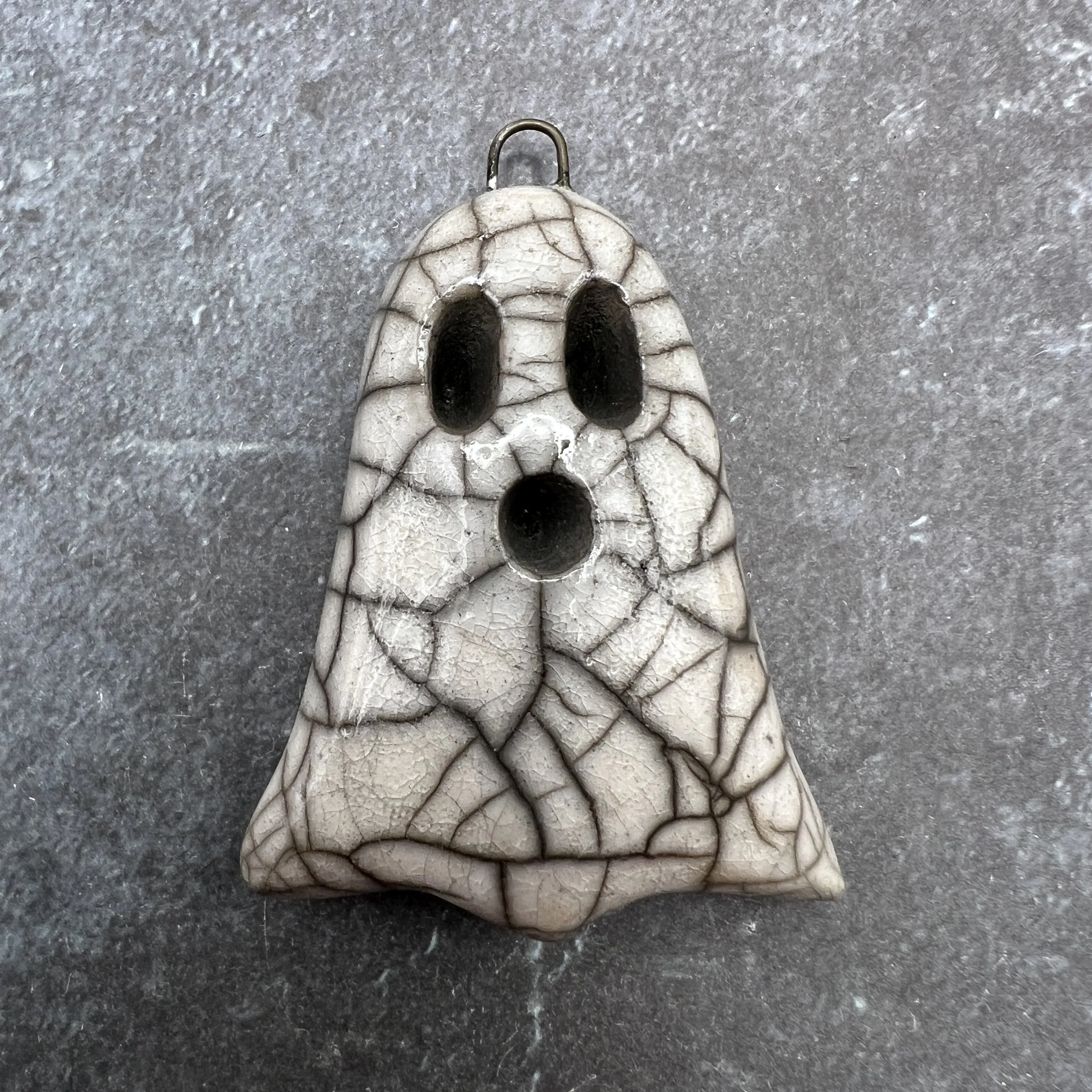 Boo! Raku Ghost Pendant Halloween Ceramic Jewelry Supplies Handmade by MAKUstudio MAKU raku