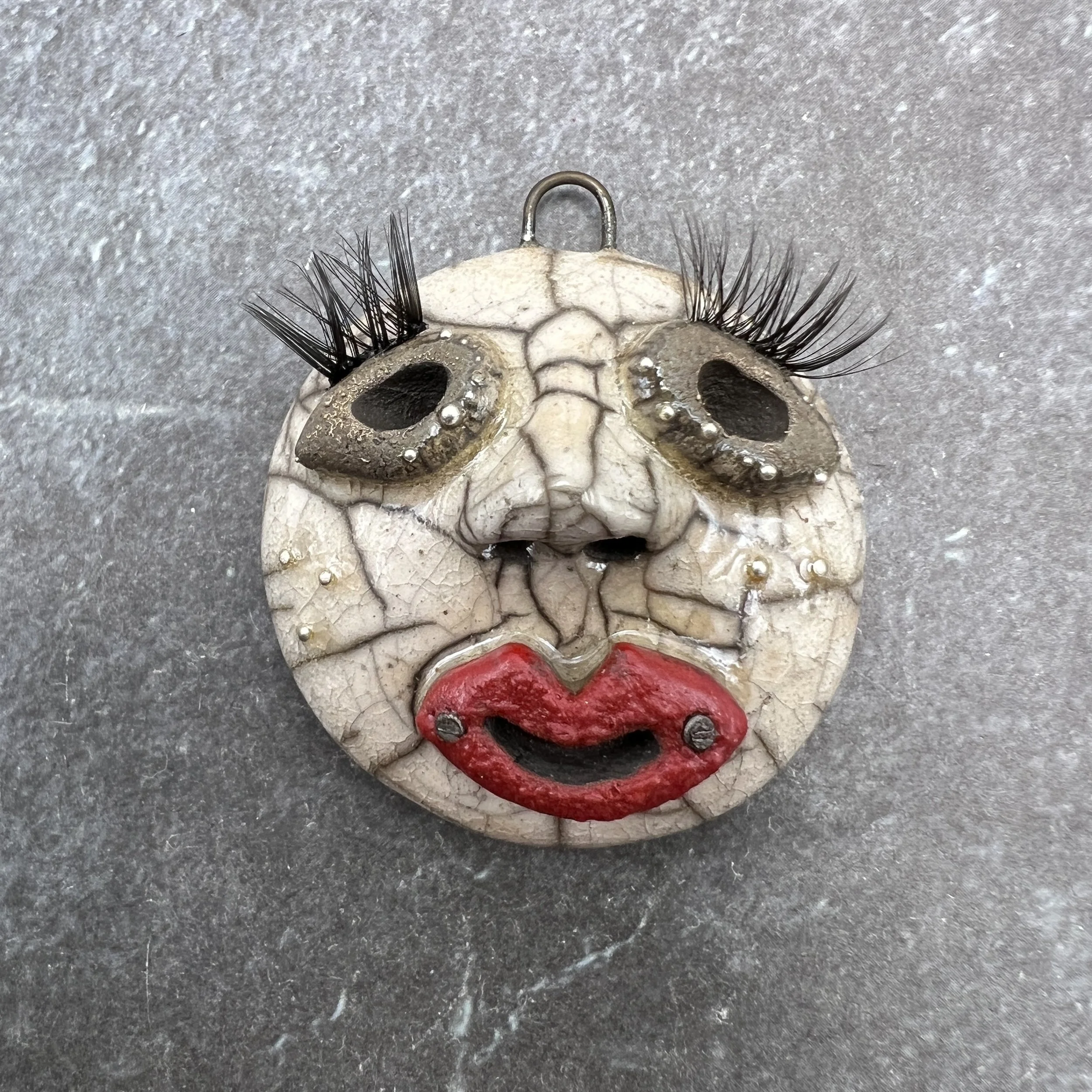 Eyelashes Face Raku Pendant Jewelry Supply Handmade by MAKUstudio MAKU raku