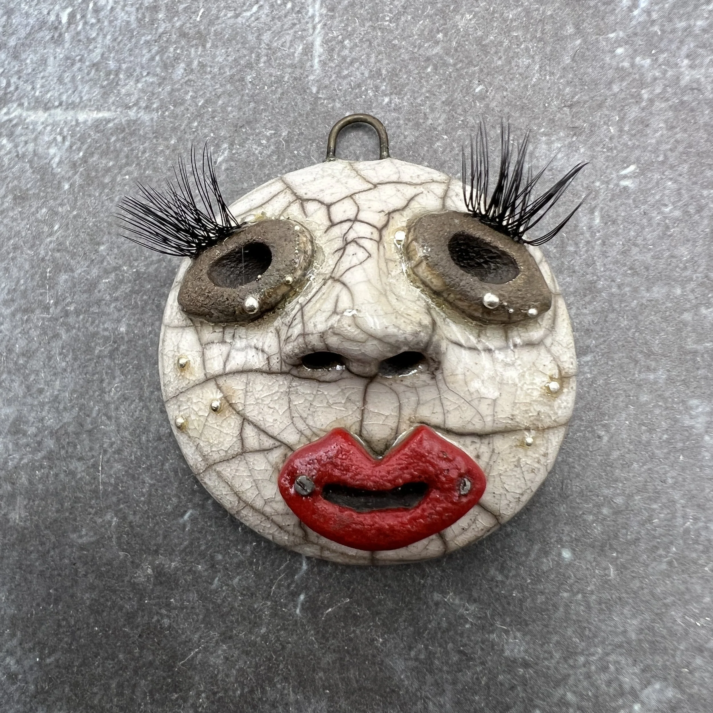 Eyelashes Face Raku Pendant Jewelry Supply Handmade by MAKUstudio MAKU raku