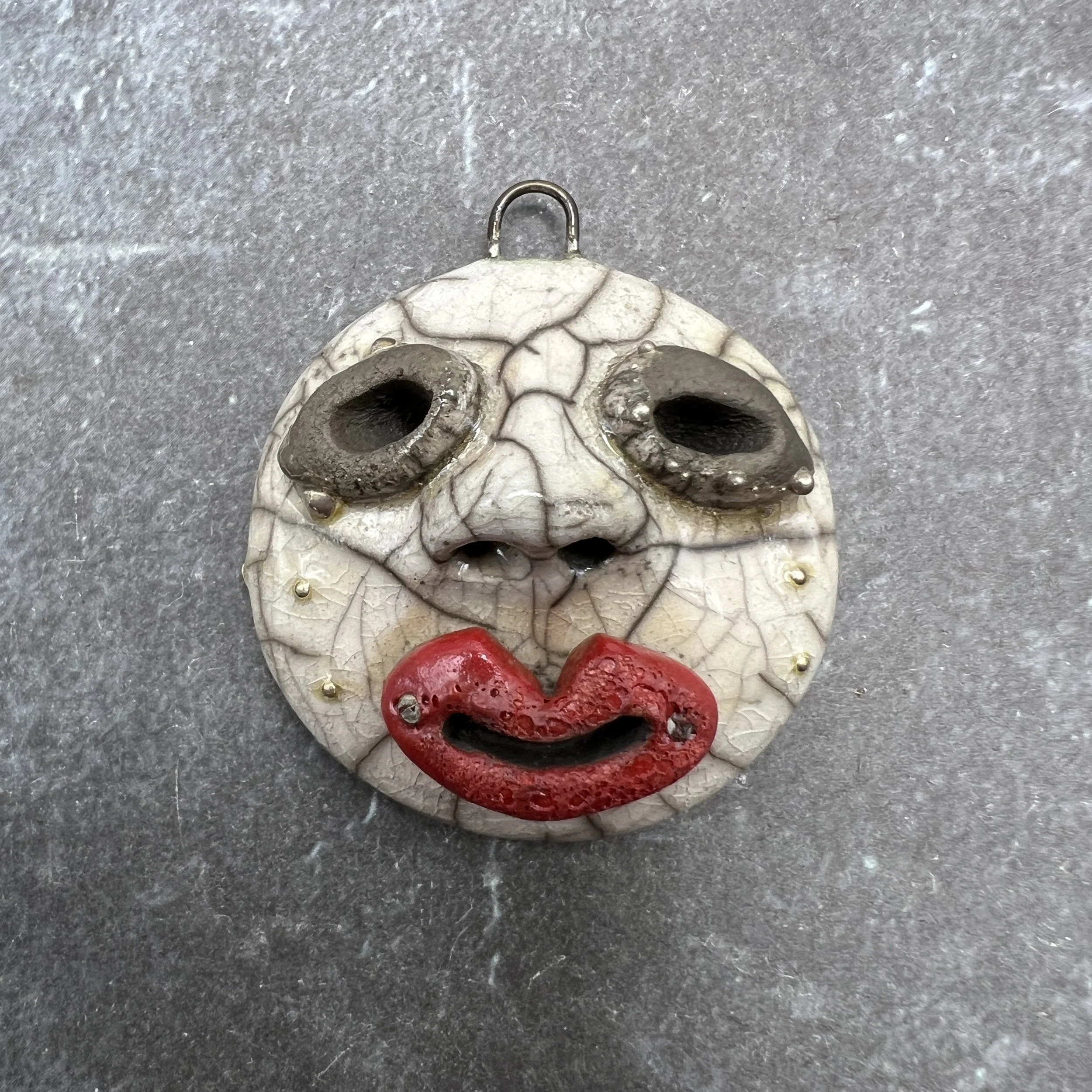 Big Red Lips Face Raku Pendant Jewelry Supply Handmade by MAKUstudio MAKU raku