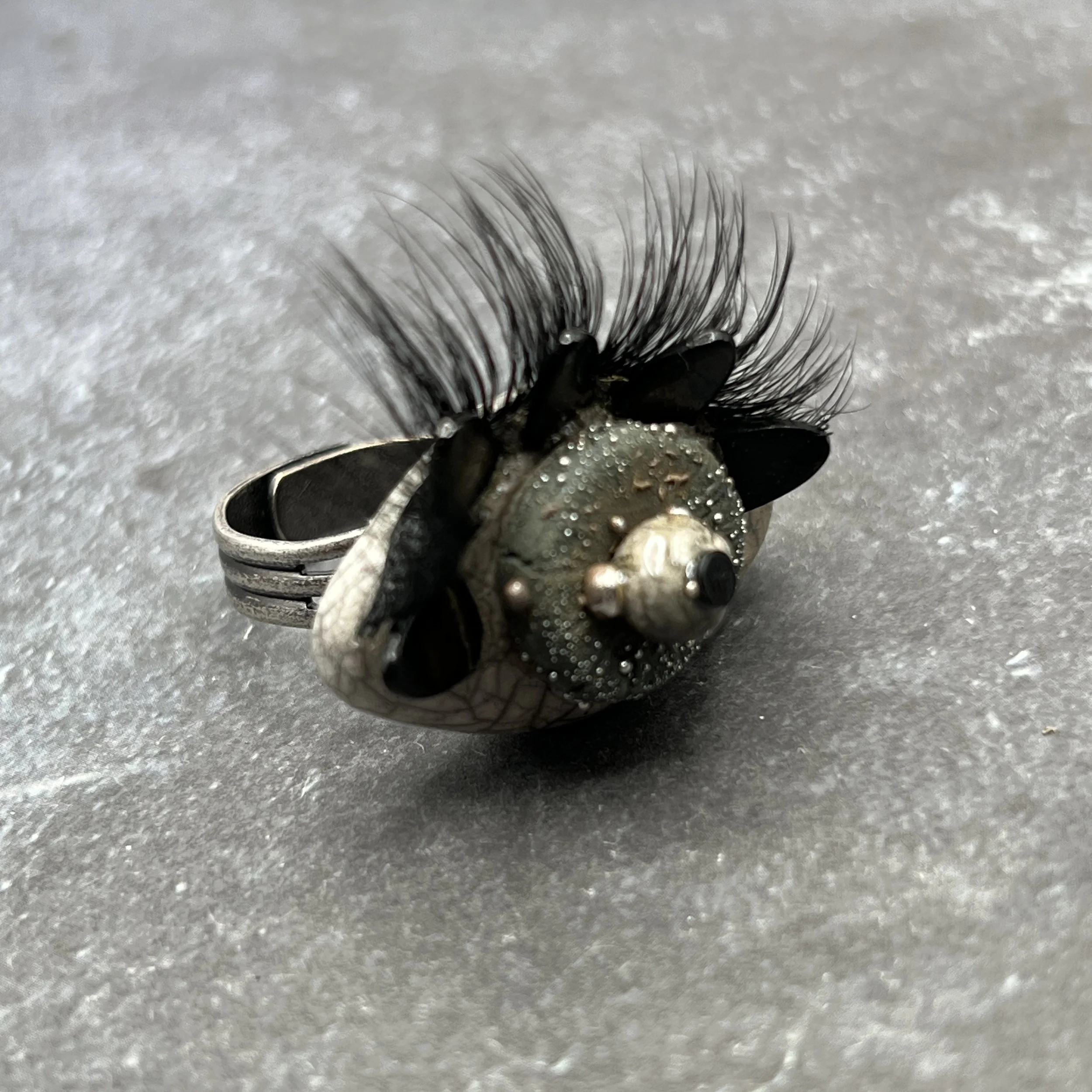 Evil Eye with Eyelashes Raku Ring Ceramic Jewelry  Handmade by MAKUstudio