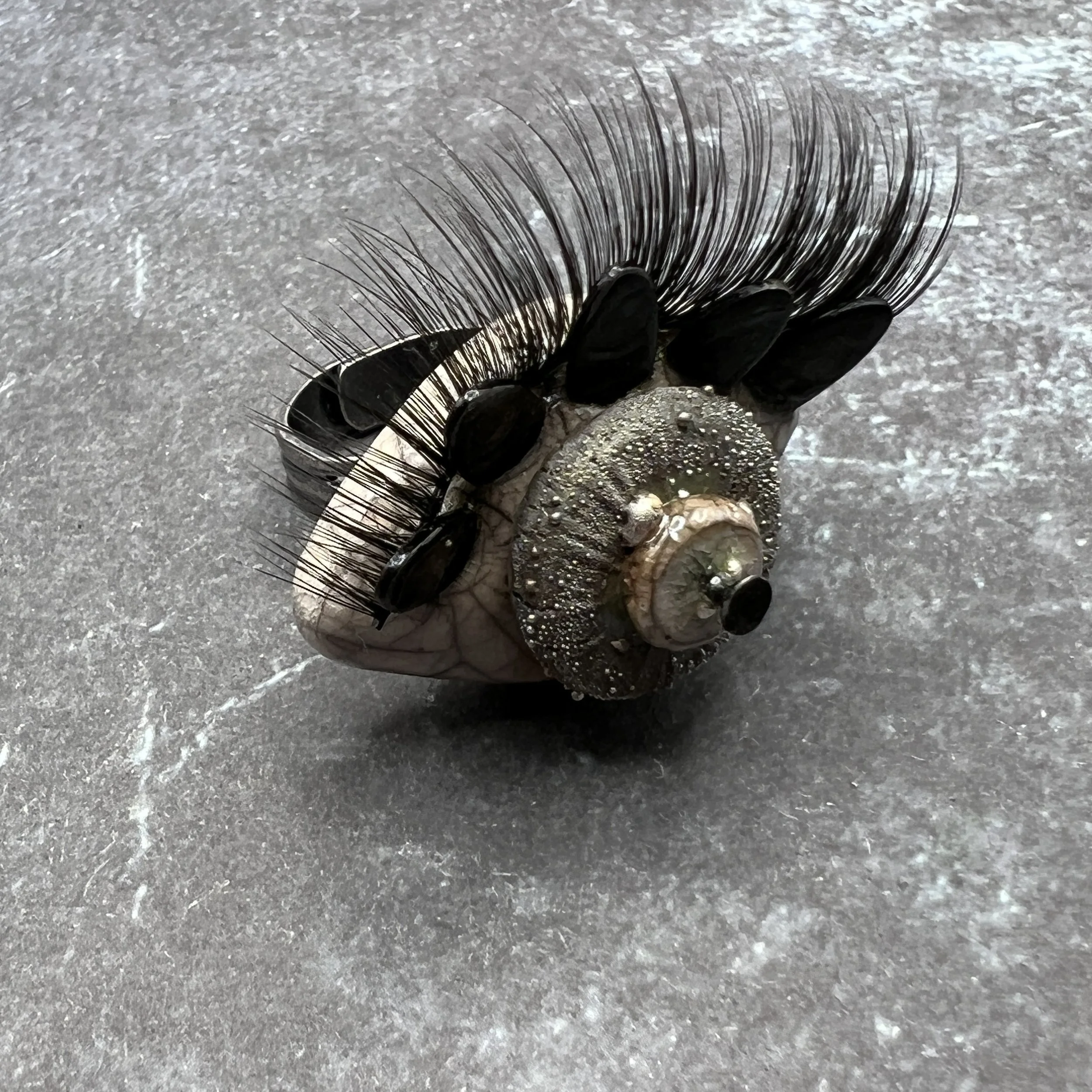 Evil Eye with Eyelashes Raku Ring Ceramic Jewelry  Handmade by MAKUstudio MAKU raku