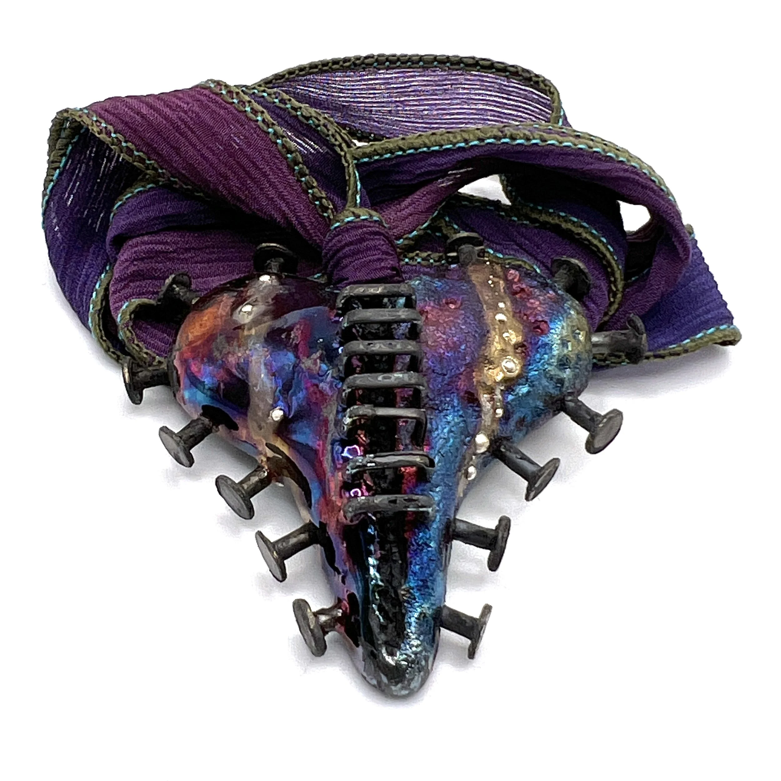 Nailed and Healing Raku Heart Pendant with Hand Dyed Silk Ribbon Jewelry Supply Handmade by MAKUstudio MAKU raku