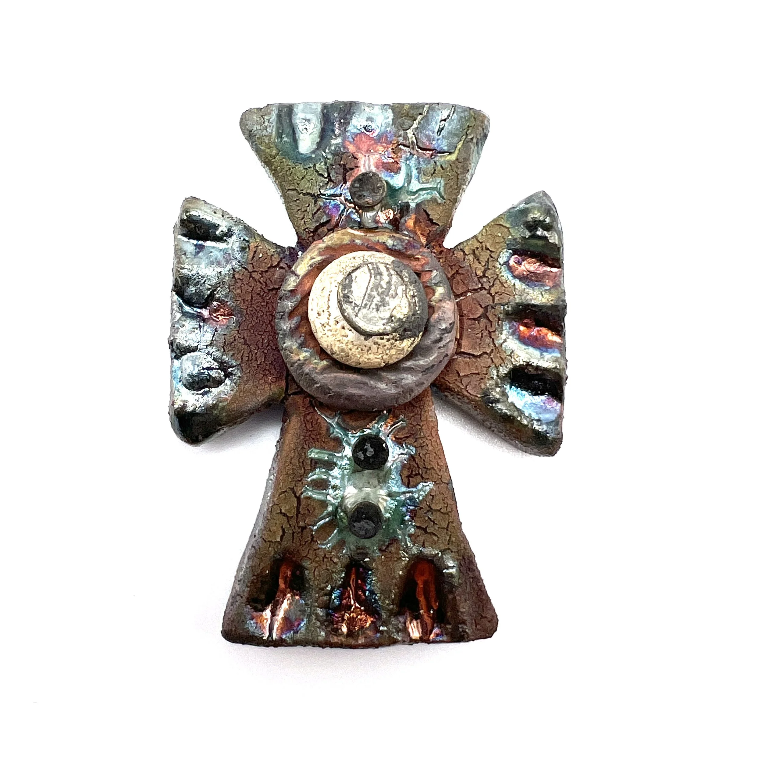 Raku Cross Cabochon Jewelry Supply Handmade by MAKUstudio