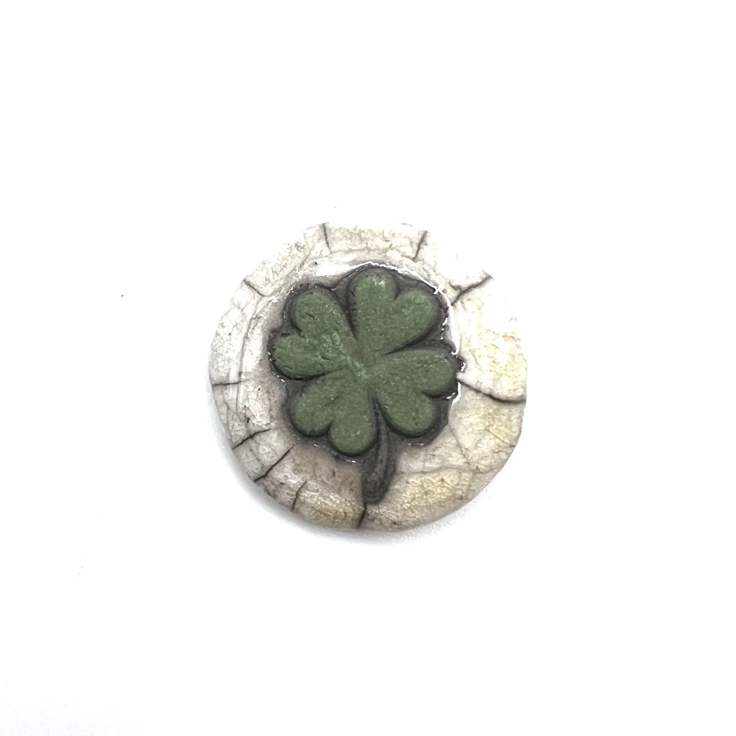 Raku 4 Leaf Clover Good Luck Cabochon Jewelry Supply Handmade by MAKUstudio