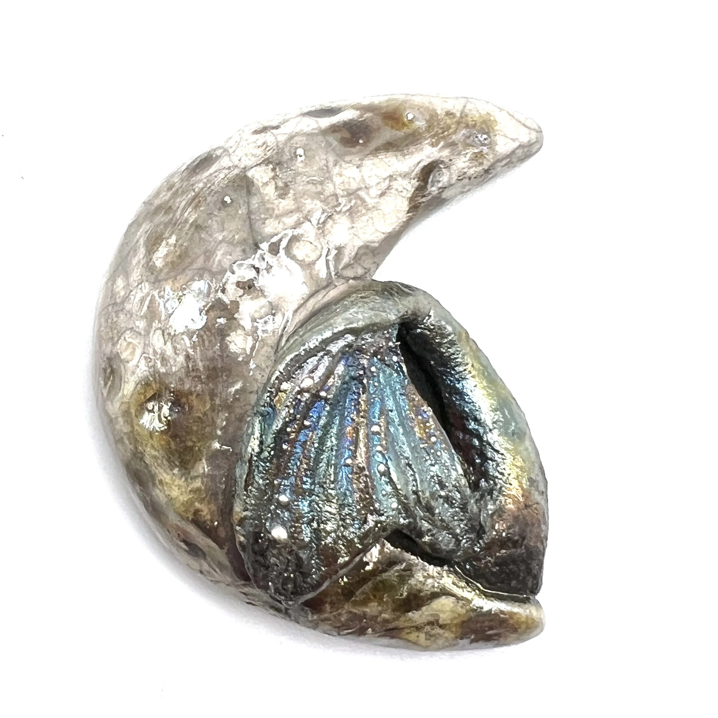 Mermaid Tail and Moon Raku Cabochon Jewelry Supply Handmade by MAKUstudio MAKU raku