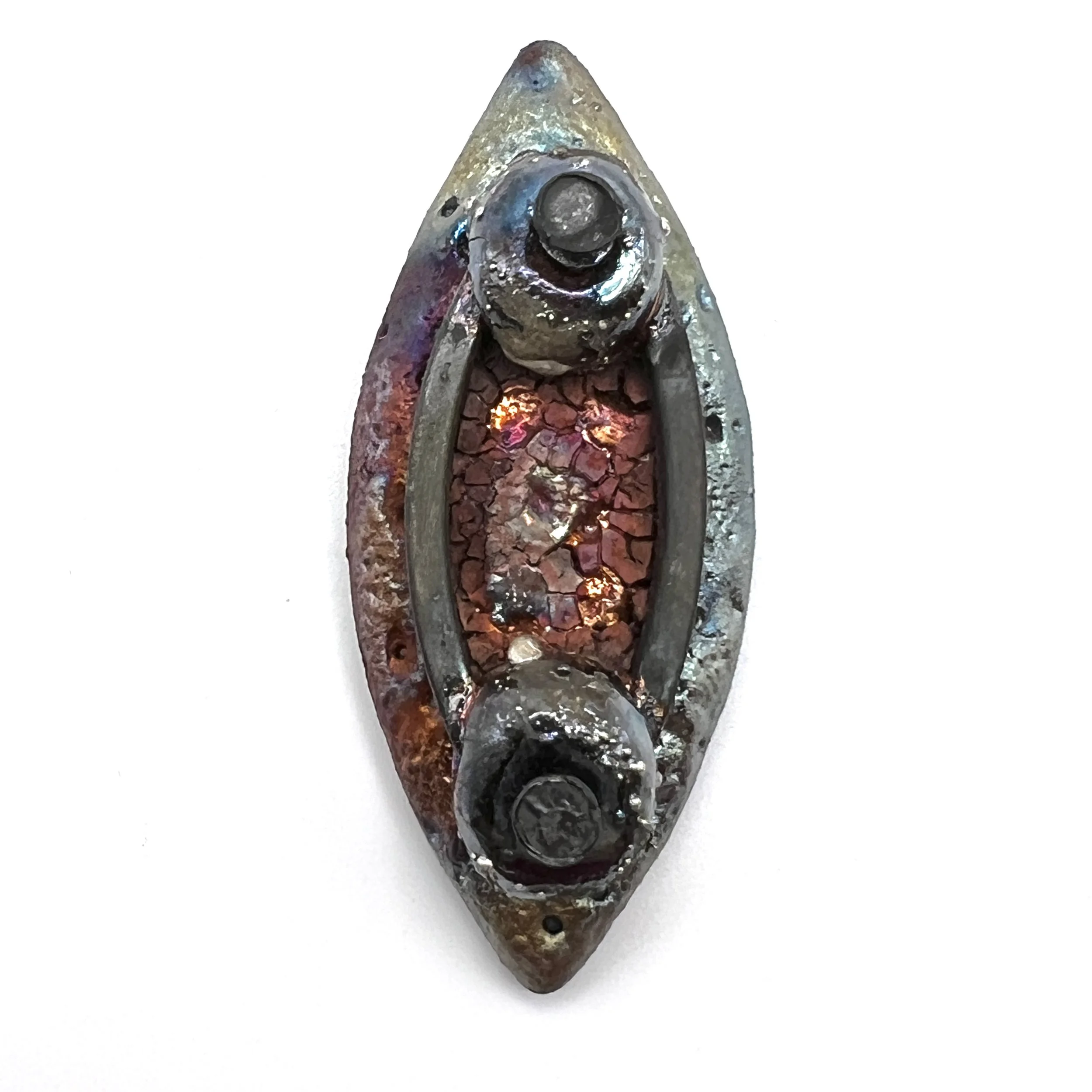 Maruquis Cross Raku Cabochon Jewelry Supply Handmade by MAKUstudio