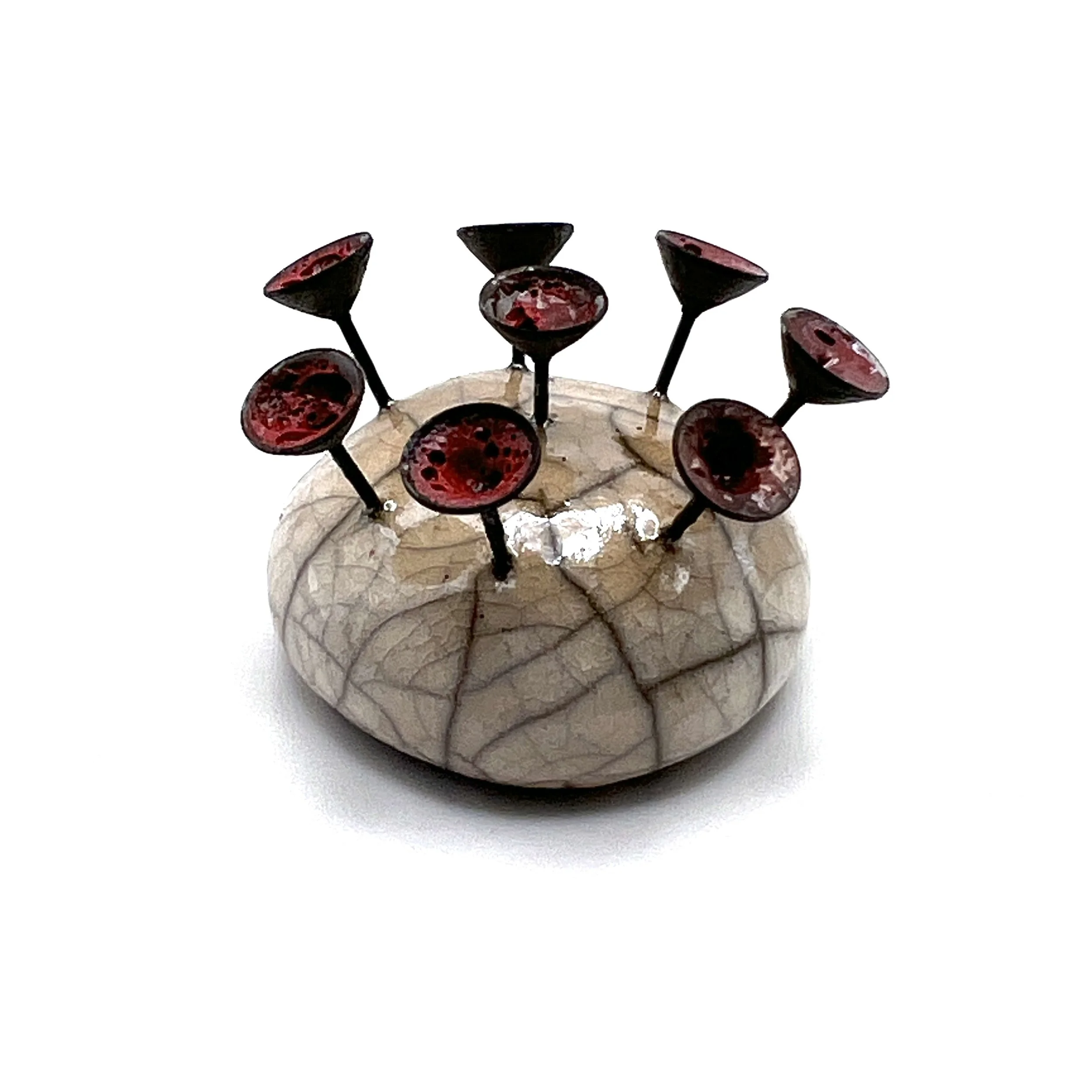 Spiked Raku Cabochon Jewelry Supply Handmade by MAKUstudio