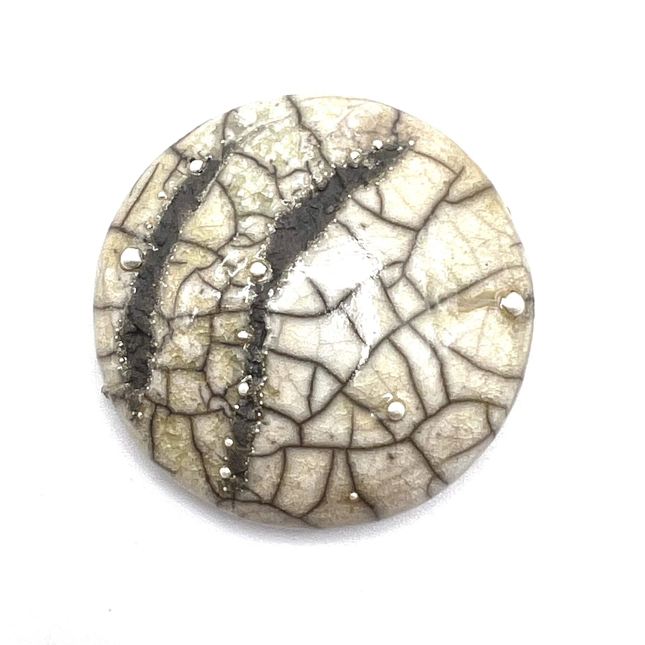 White Crackle and Silver Raku Cabochon Jewelry Supply Handmade by MAKUstudio