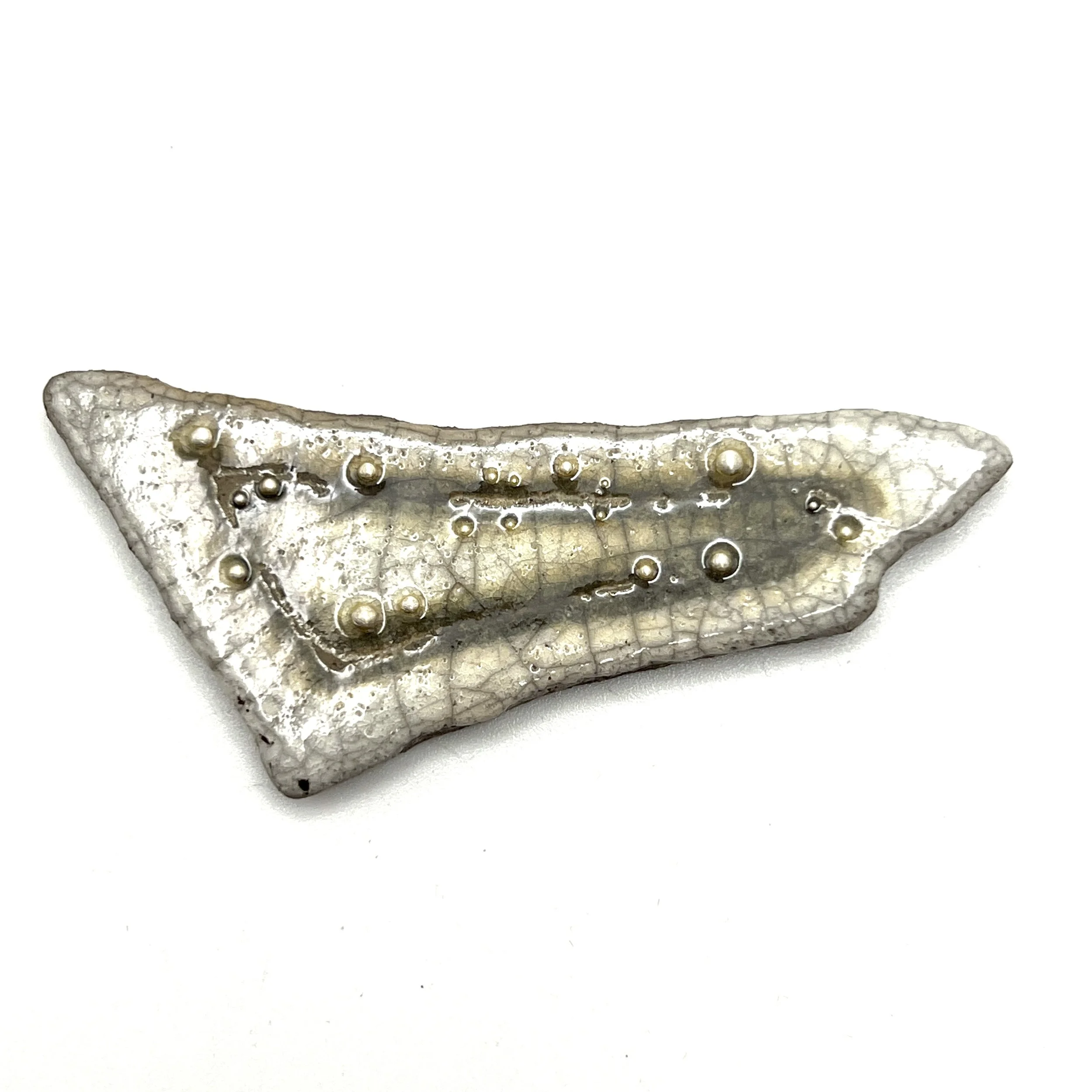 Organic White Crackle and Silver Raku Cabochon Jewelry Supply Handmade by MAKUstudio