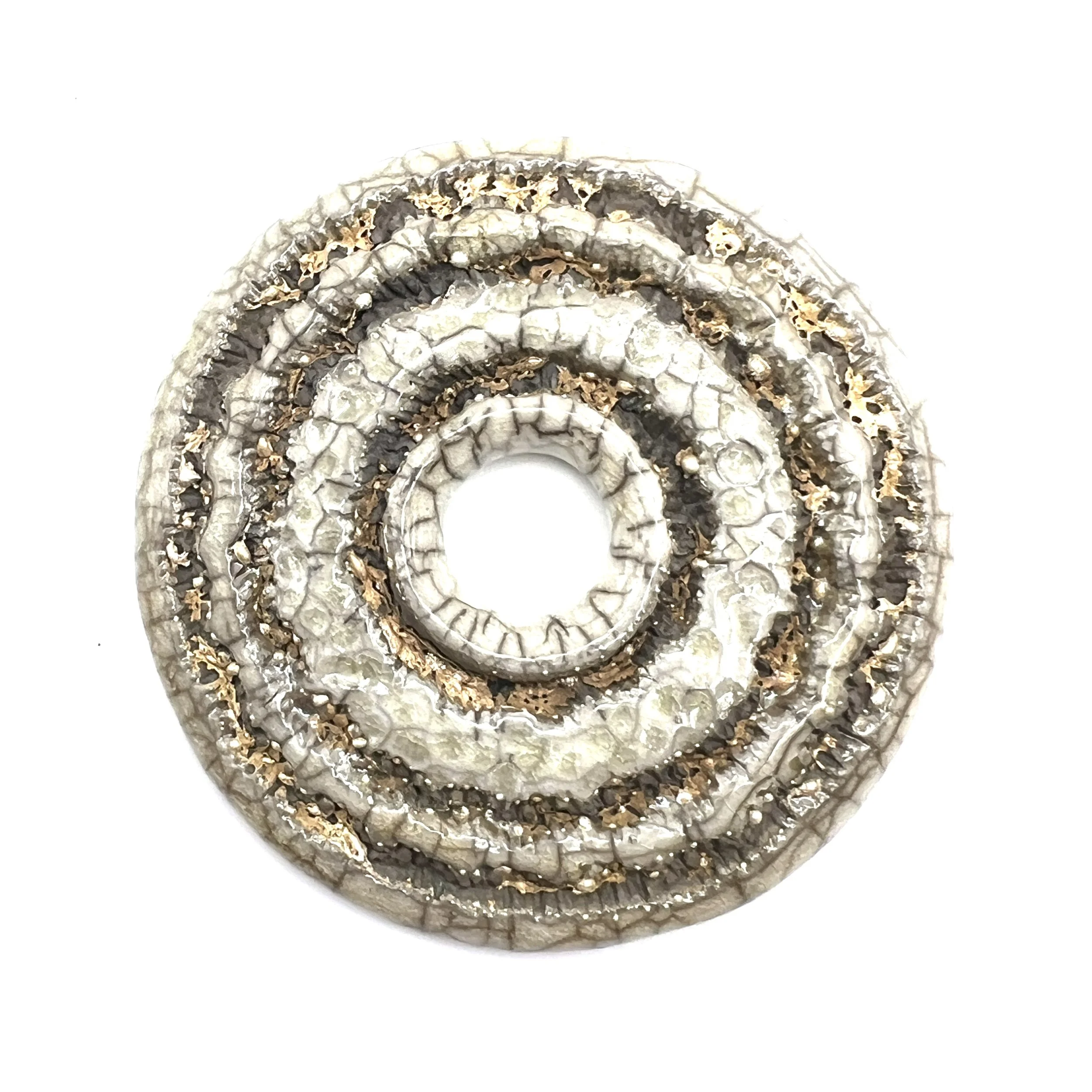 White Crackle Donut Raku Cabochon Jewelry Supply Handmade by MAKUstudio