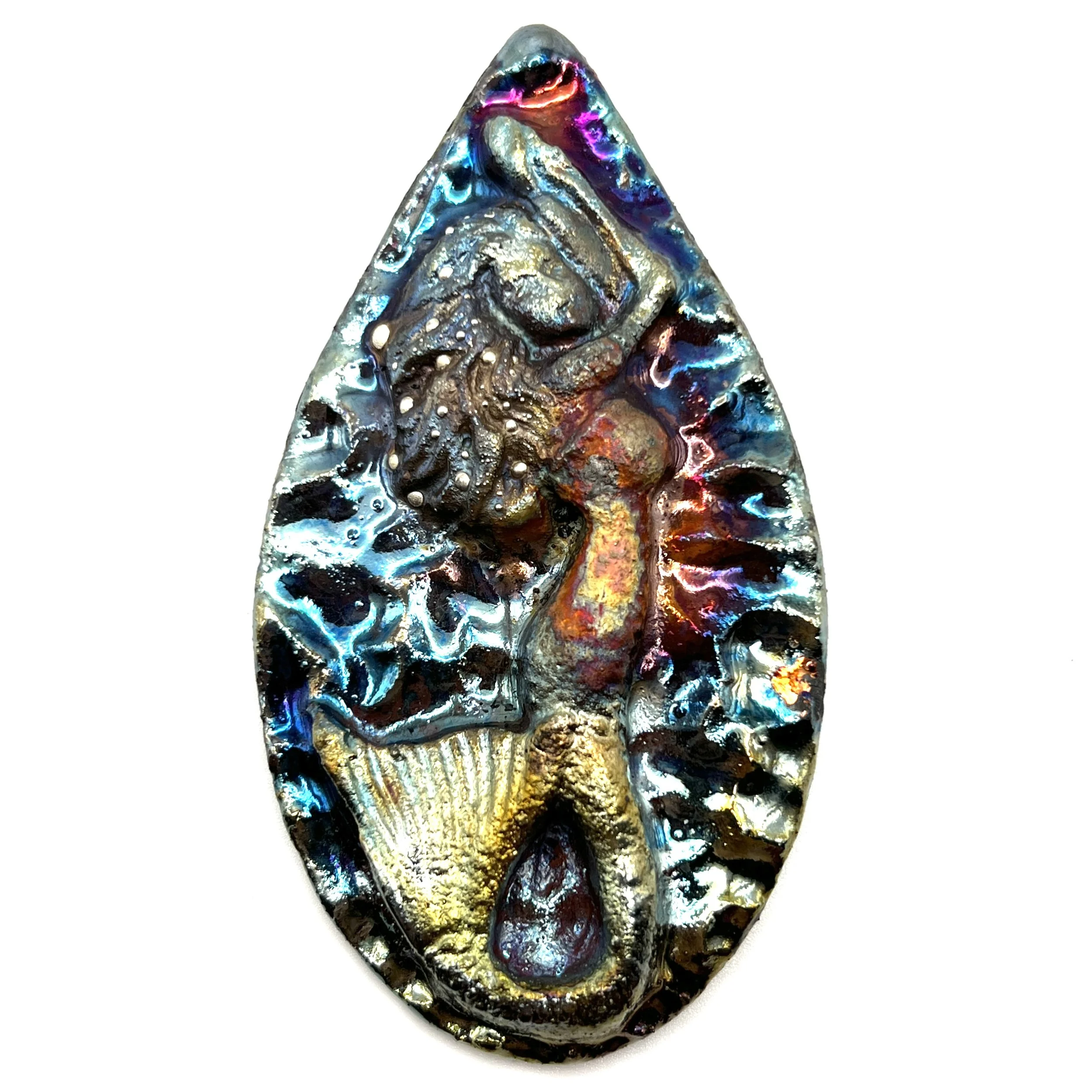Mermaid Teardrop Raku Cabochon Jewelry Supply Handmade by MAKUstudio