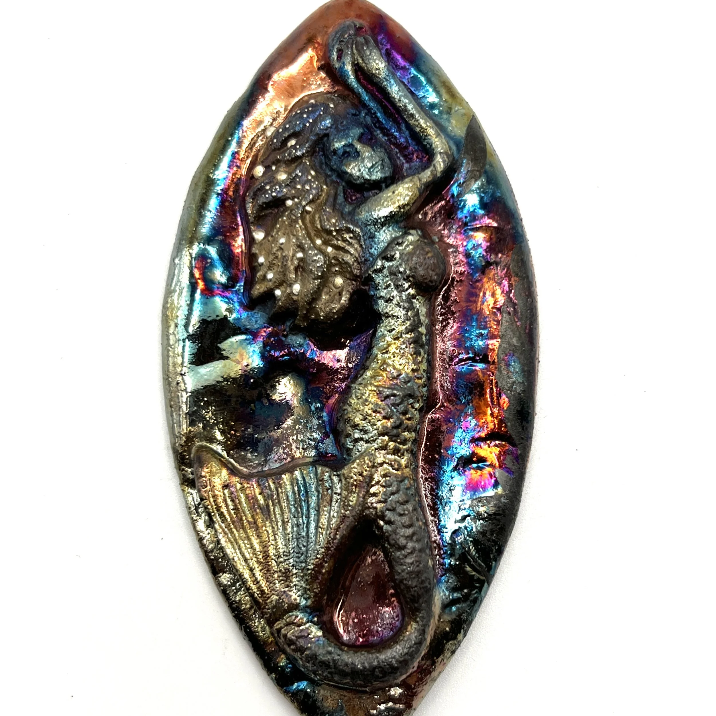 Large Mermaid Marquis Raku Cabochon Jewelry Supply Handmade by MAKUstudio