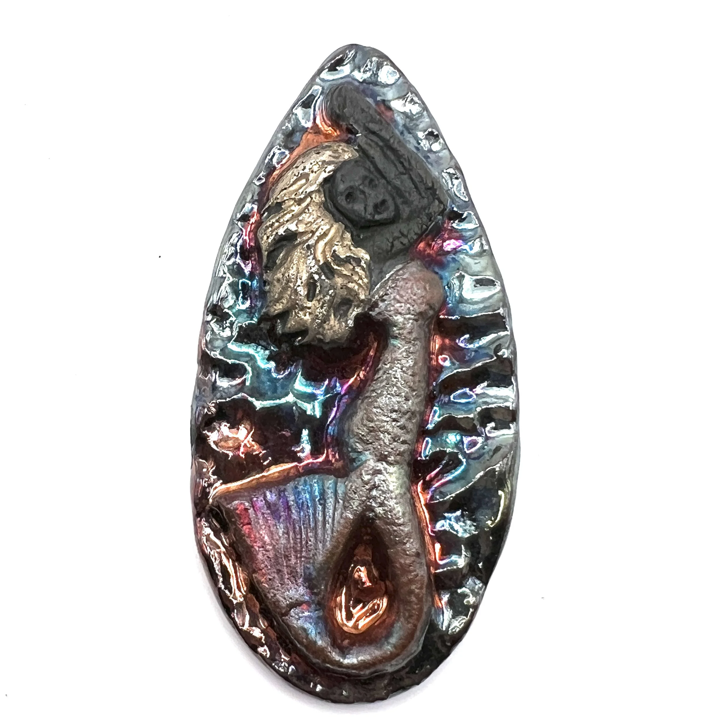 Mermaid Teardrop Raku Cabochon Jewelry Supply Handmade by MAKUstudio