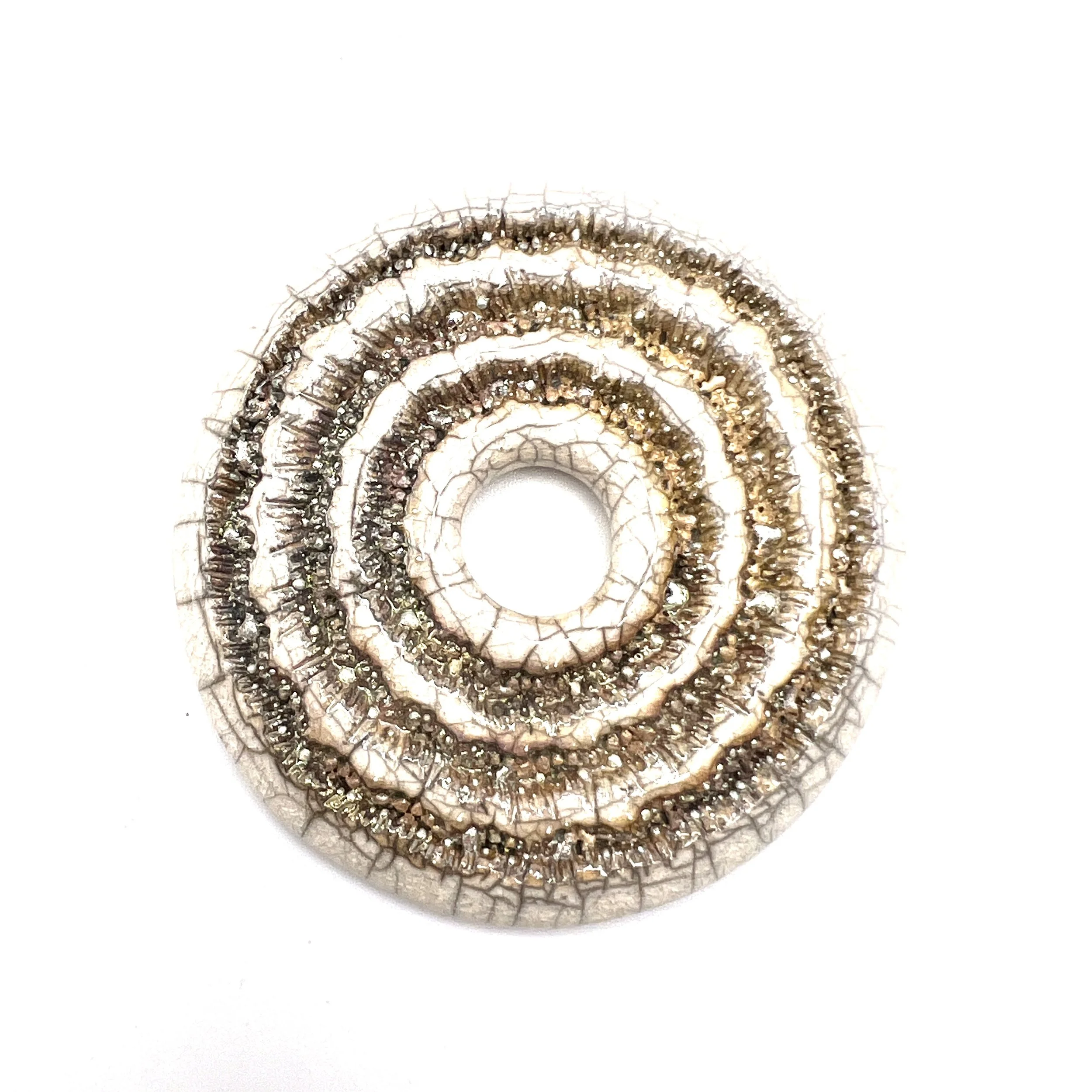 White Crackle Donut Raku Cabochon Jewelry Supply Handmade by MAKUstudio