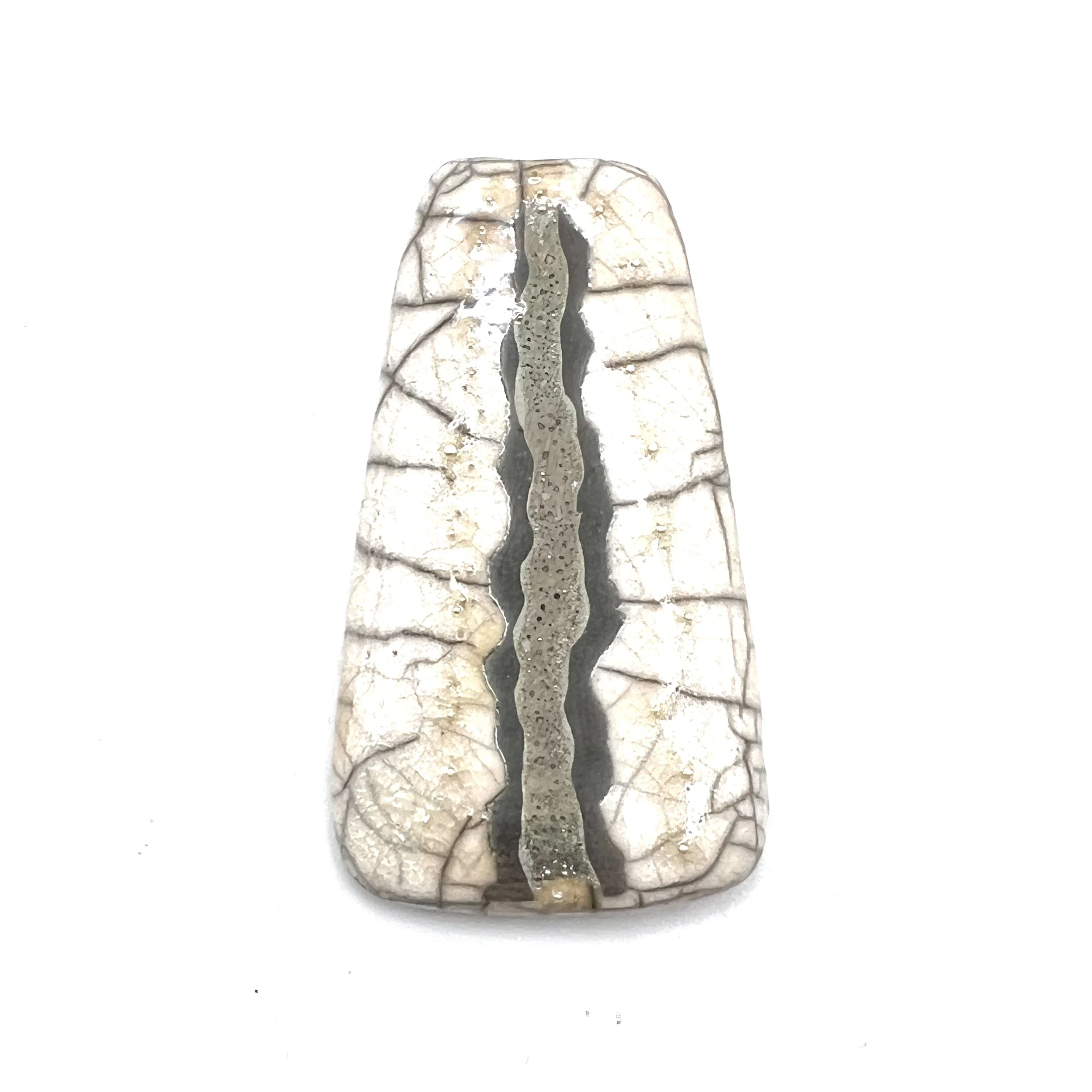 White Crackle and Silver Raku Cabochon Jewelry Supply Handmade by MAKUstudio
