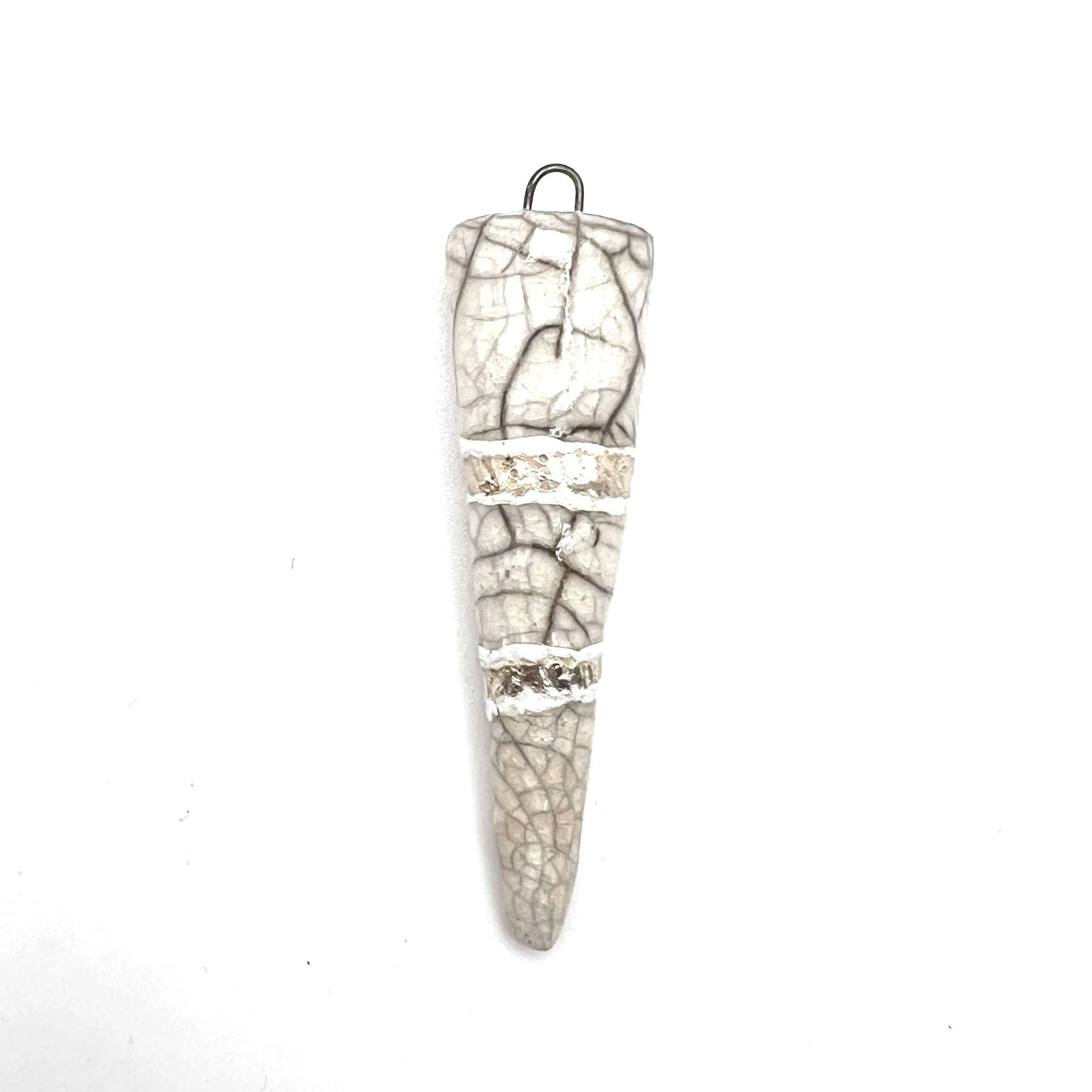 White Crackle and Silver Raku Spike Pendant Ceramic Jewelry Supply Handmade by MAKUstudio MAKU raku
