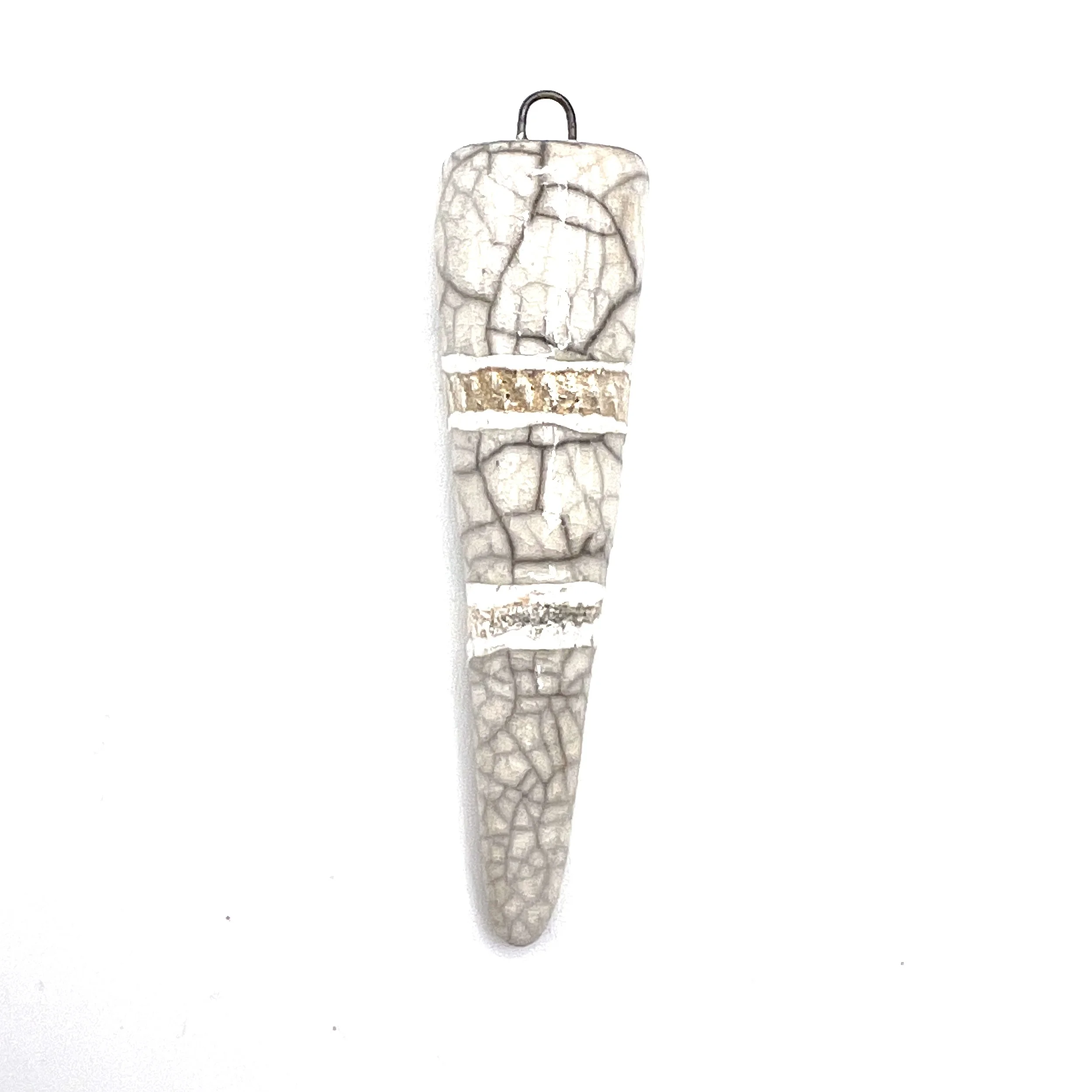 White Crackle and Silver Raku Spike Pendant Ceramic Jewelry Supply Handmade by MAKUstudio MAKU raku