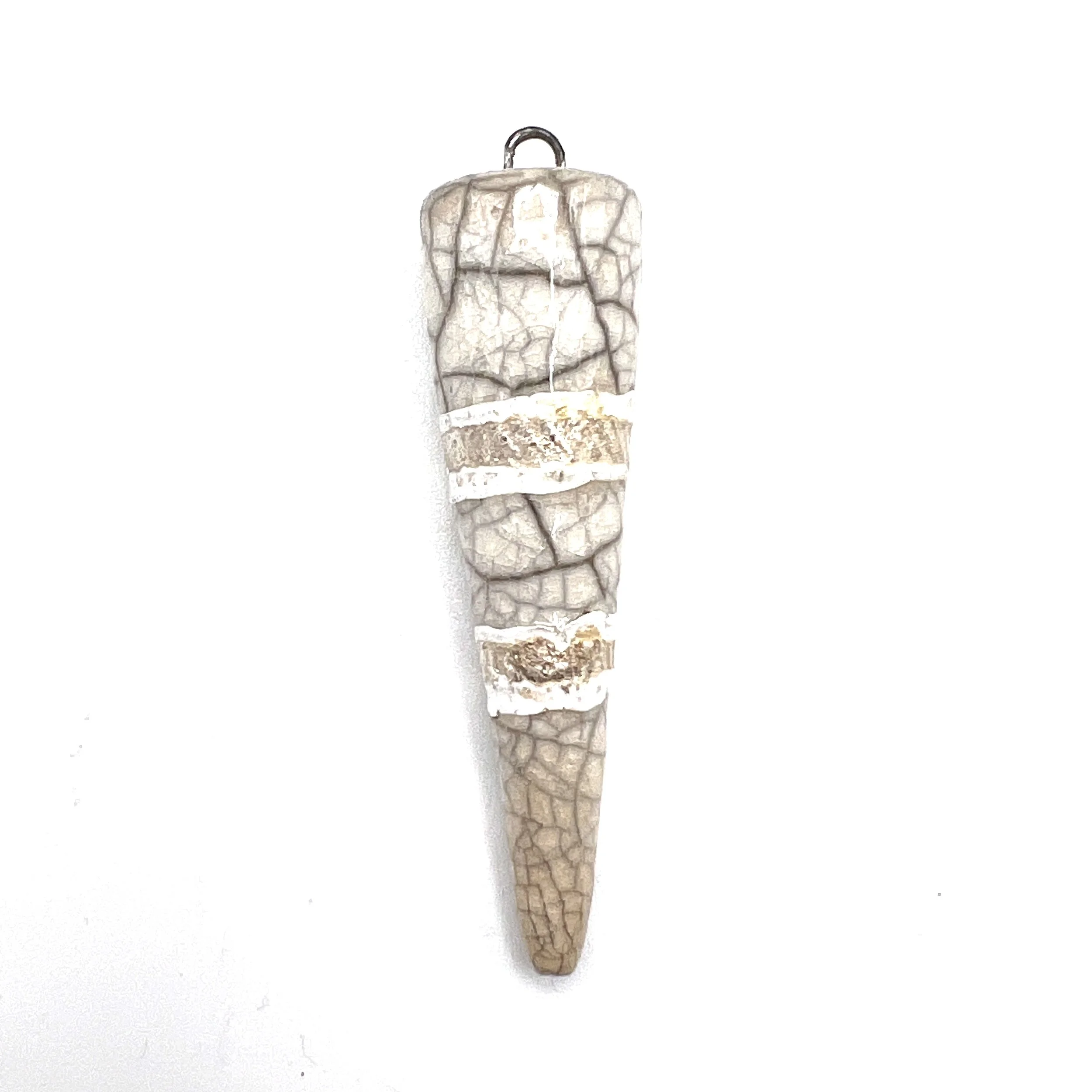 White Crackle and Silver Raku Spike Pendant Ceramic Jewelry Supply Handmade by MAKUstudio MAKU raku