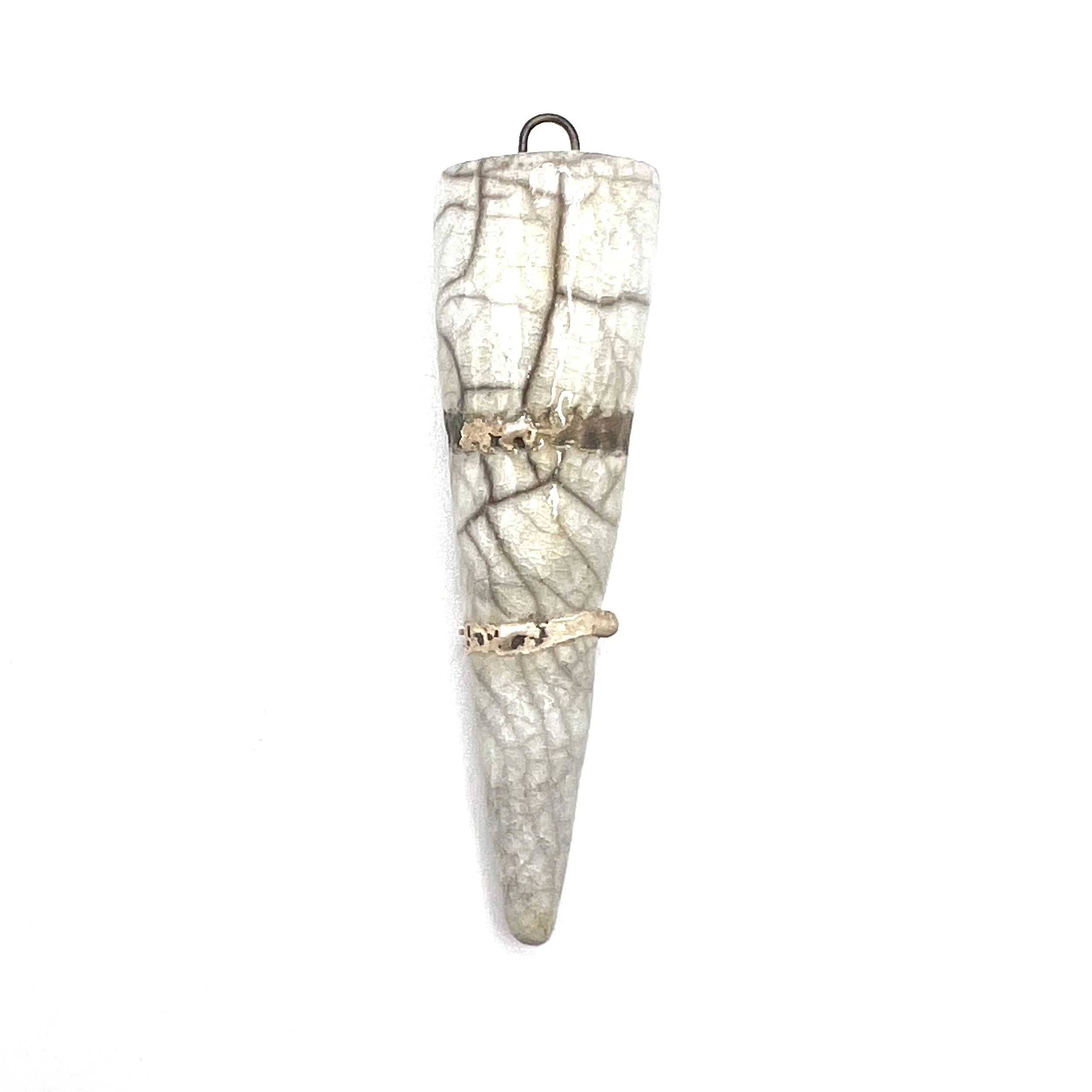 White Crackle and Silver Raku Spike Pendant Ceramic Jewelry Supply Handmade by MAKUstudio MAKU raku