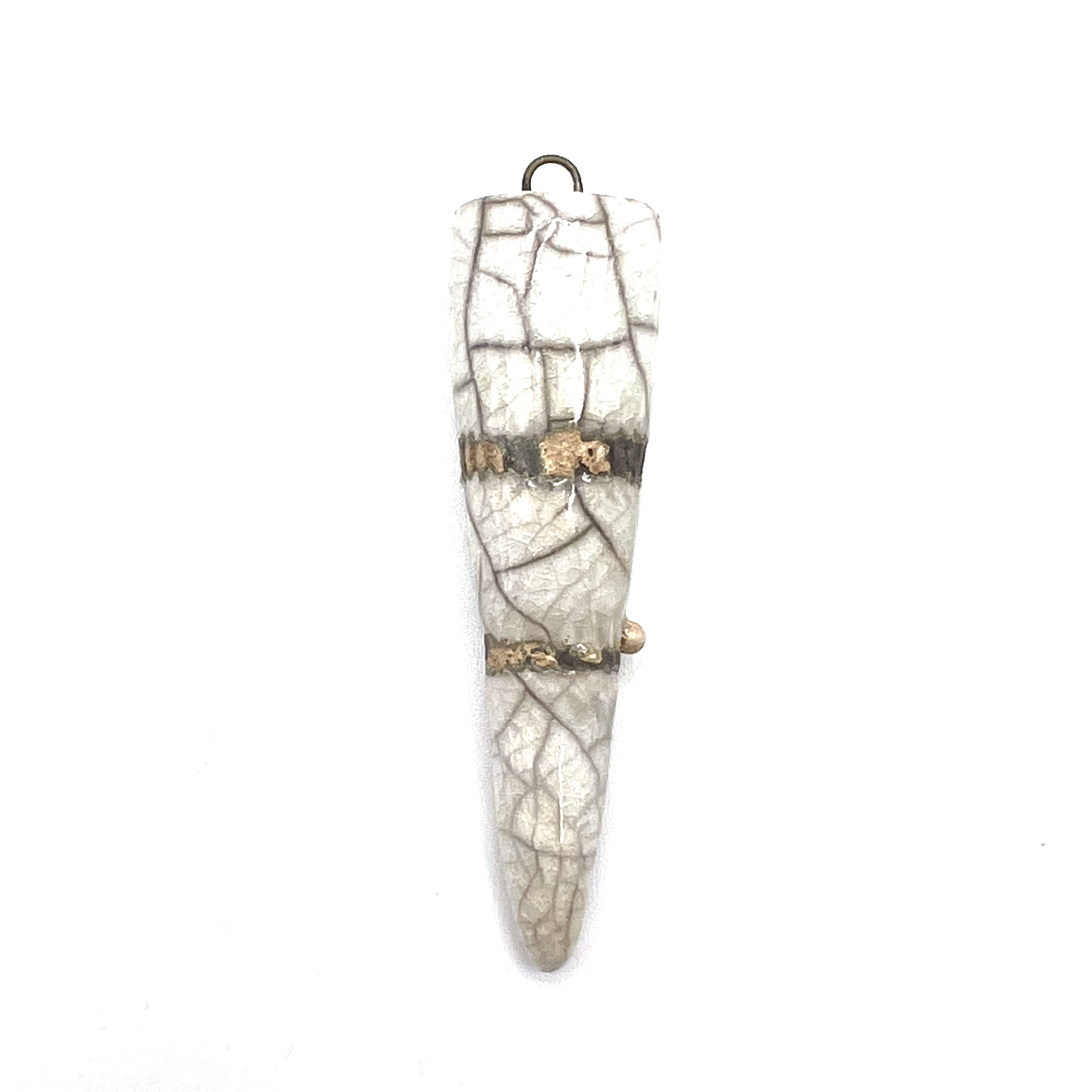 White Crackle and Silver Raku Spike Pendant Ceramic Jewelry Supply Handmade by MAKUstudio MAKU raku