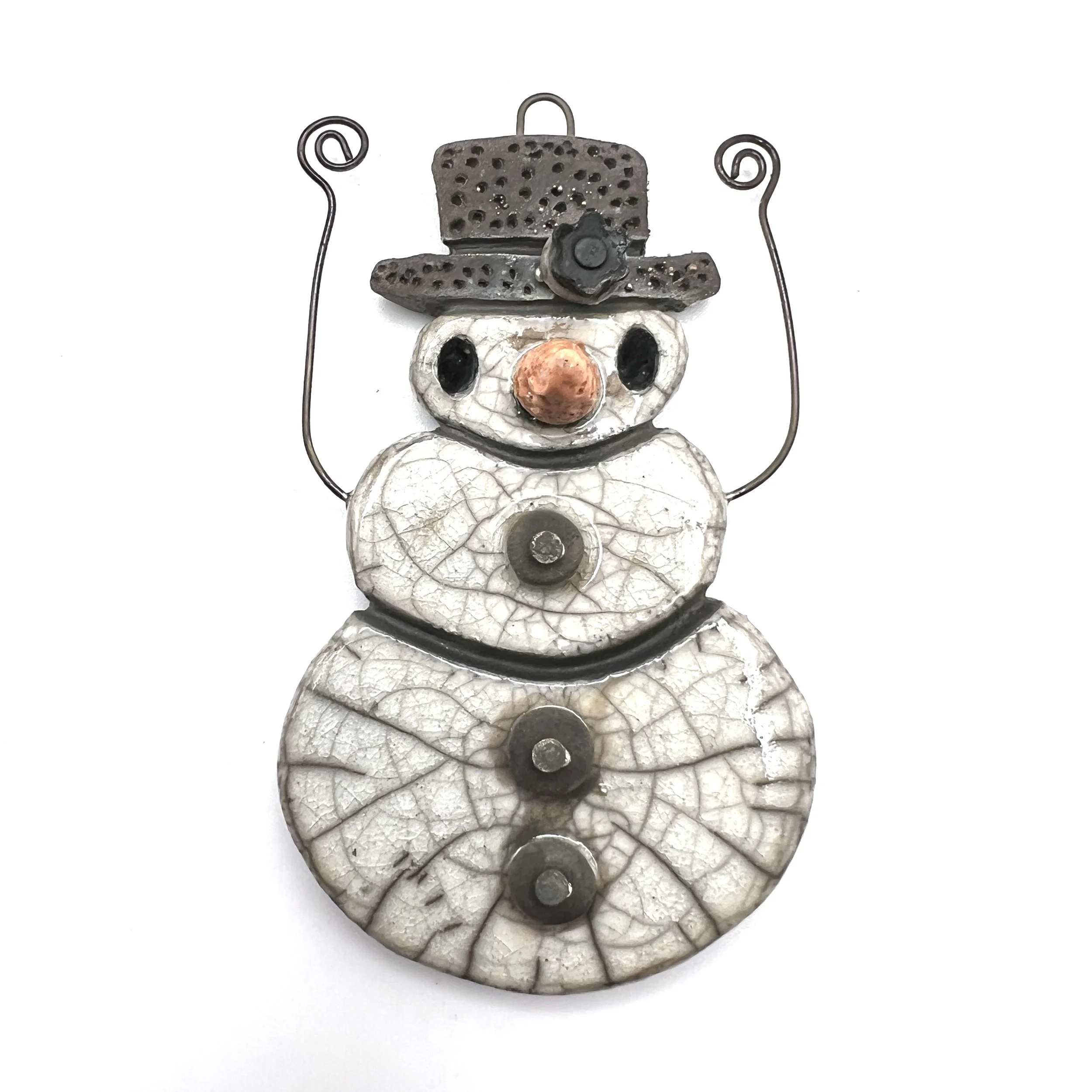 Snowman with Arms Ornament or Pendant Ceramic Jewelry Supply Handmade by MAKUstudio