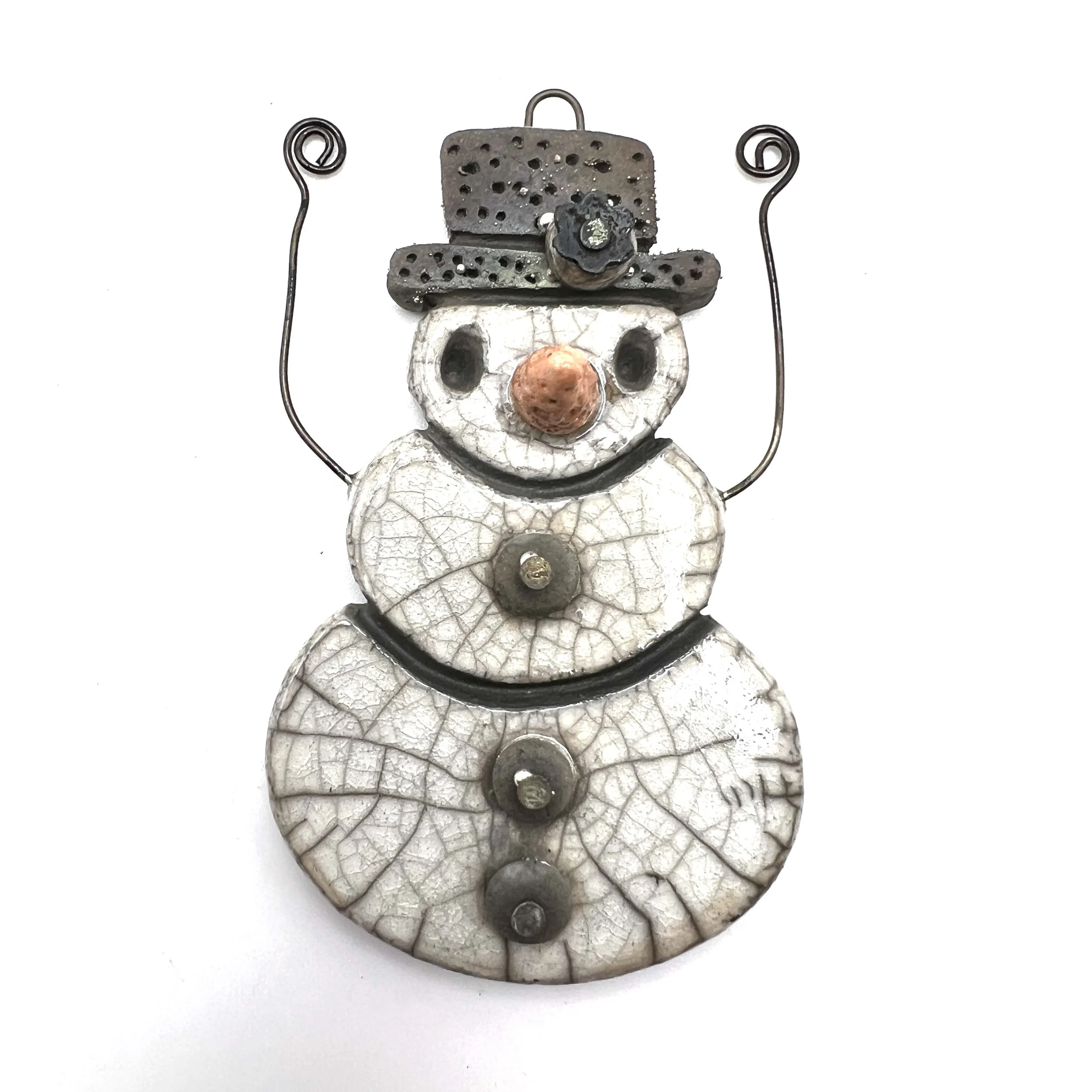 Snowman with Arms Ornament or Pendant Ceramic Jewelry Supply Handmade by MAKUstudio