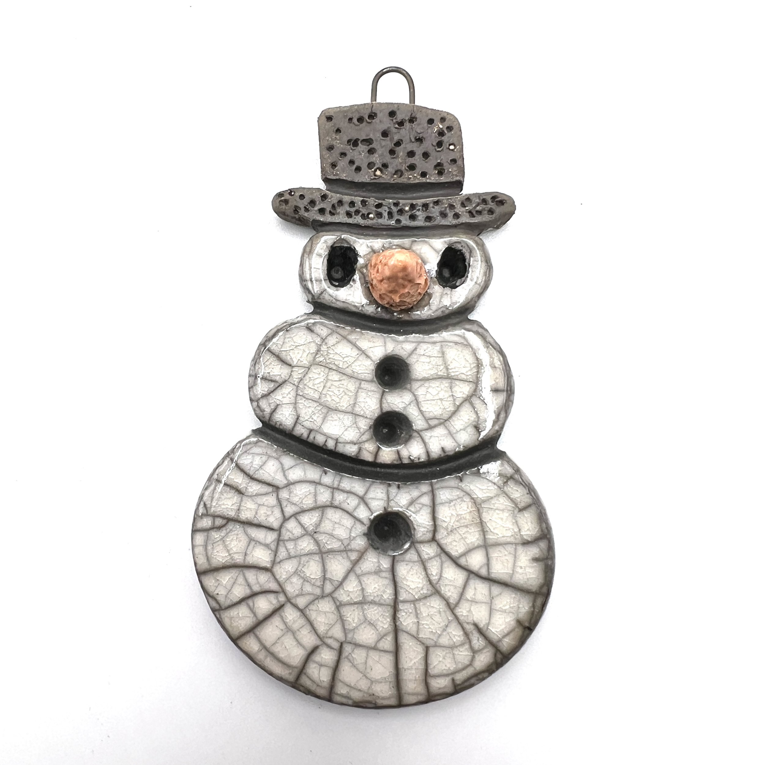 Snowman Ornament or Pendant Ceramic Jewelry Supply Handmade by MAKUstudio