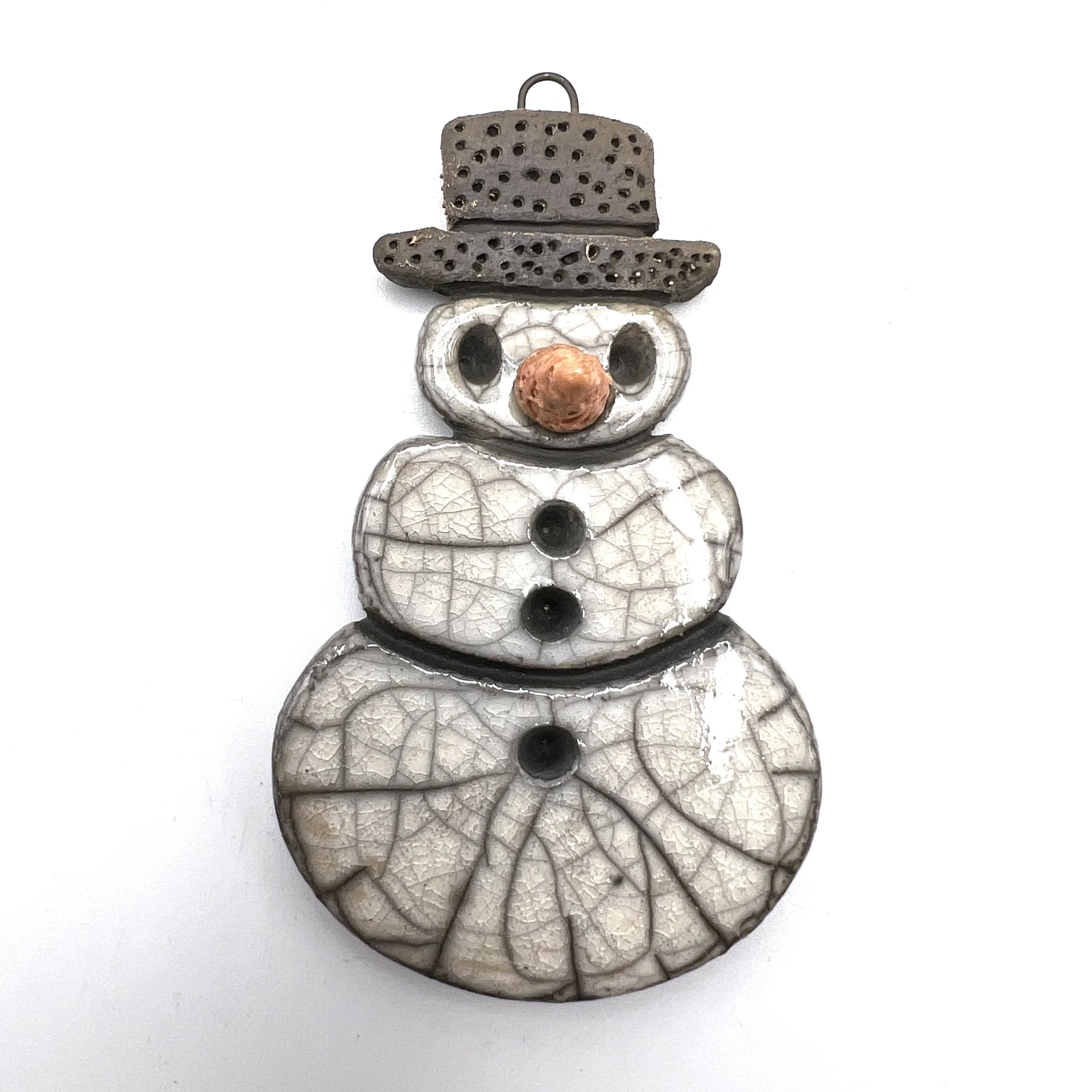 Snowman Ornament or Pendant Ceramic Jewelry Supply Handmade by MAKUstudio