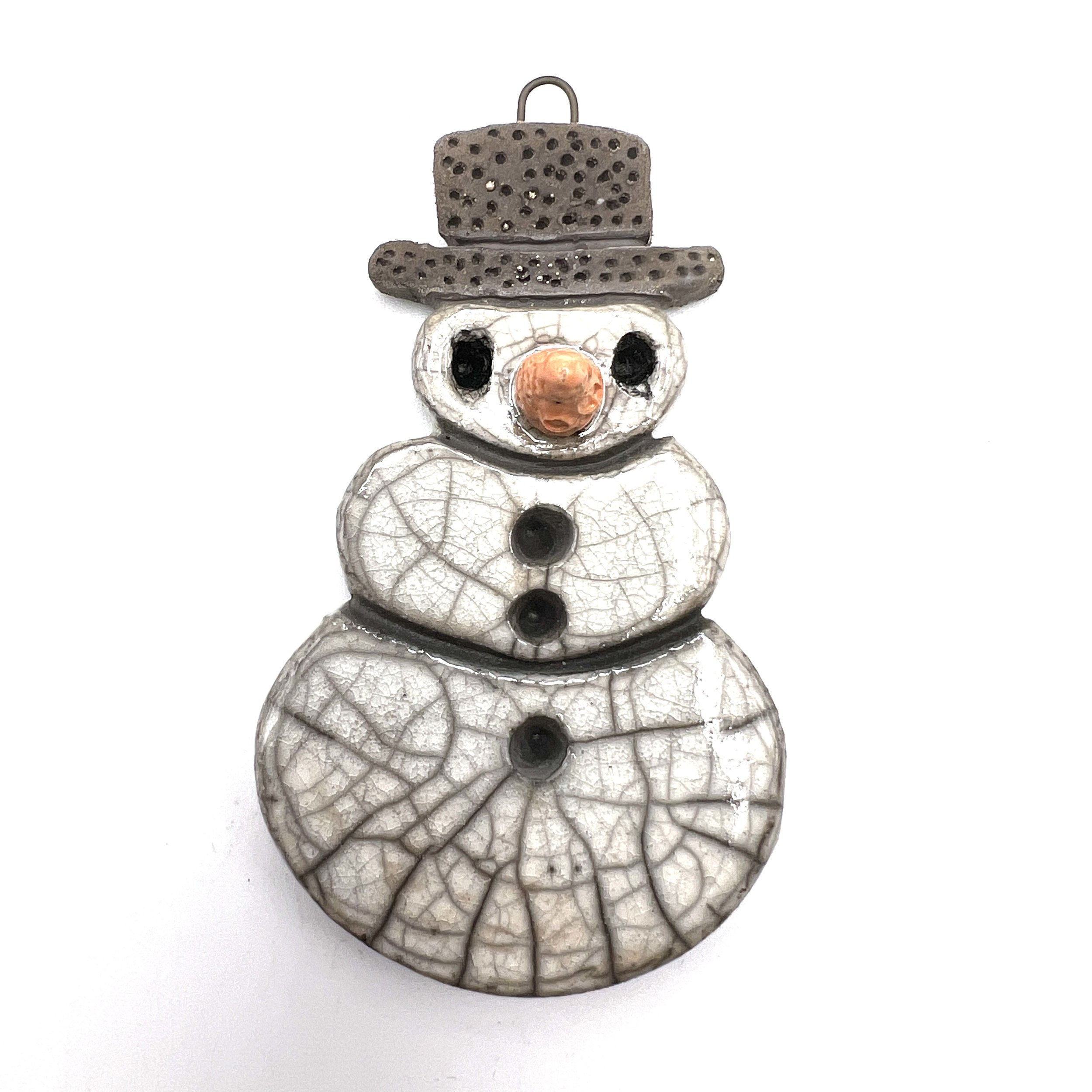 Snowman Ornament or Pendant Ceramic Jewelry Supply Handmade by MAKUstudio