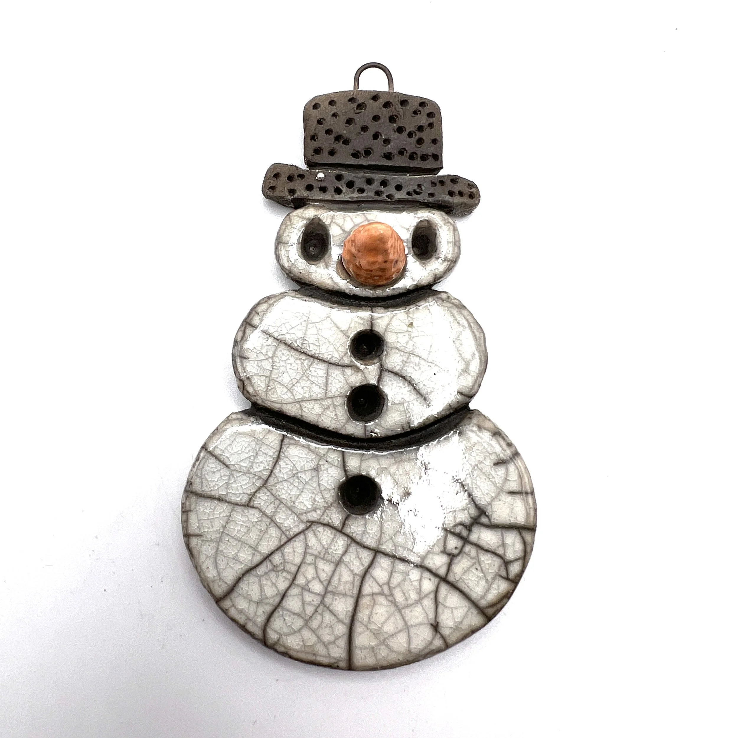 Snowman Ornament or Pendant Ceramic Jewelry Supply Handmade by MAKUstudio MAKU raku
