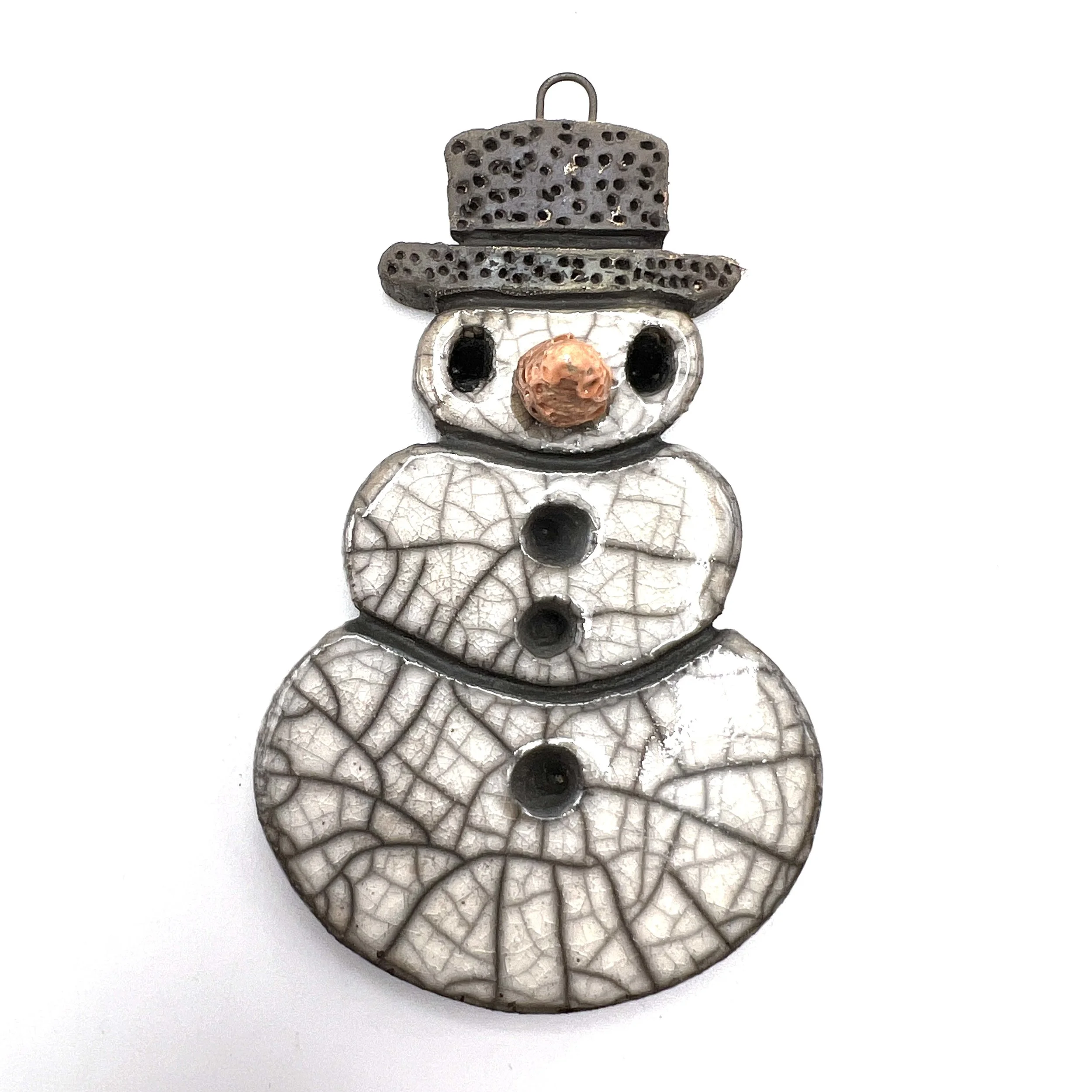 Snowman Ornament or Pendant Ceramic Jewelry Supply Handmade by MAKUstudio MAKU raku