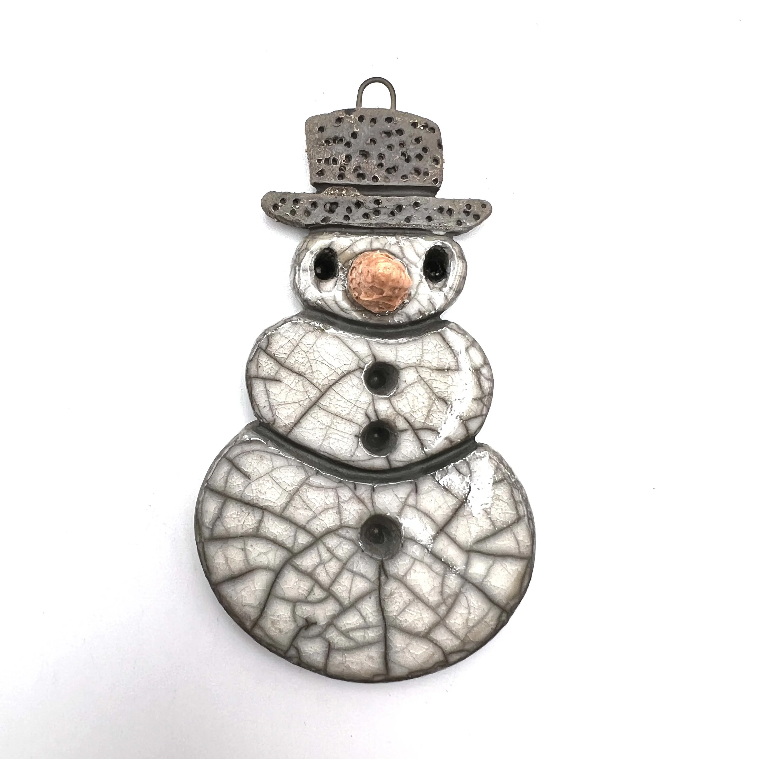 Snowman Ornament or Pendant Ceramic Jewelry Supply Handmade by MAKUstudio MAKU raku