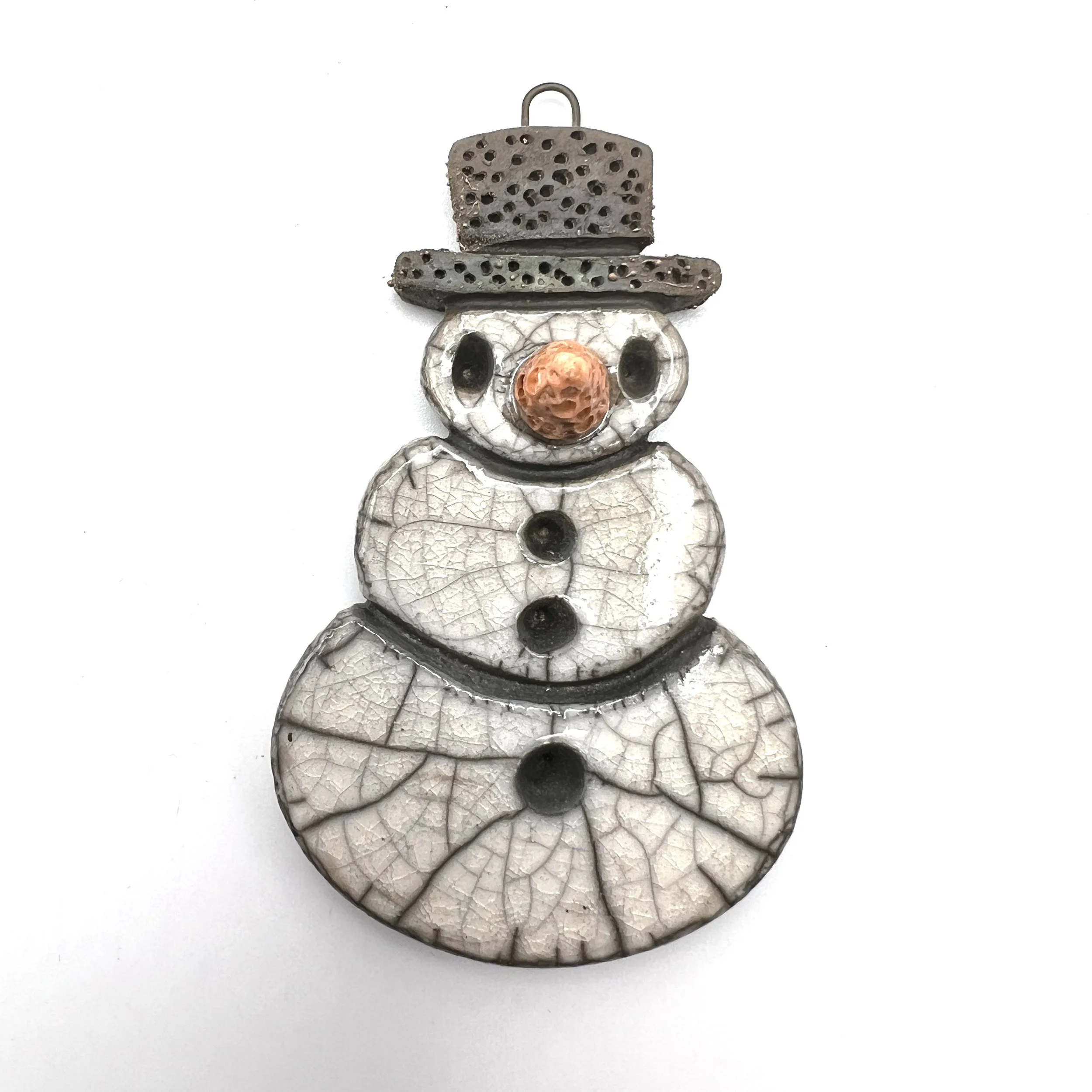 Snowman Ornament or Pendant Ceramic Jewelry Supply Handmade by MAKUstudio MAKU raku