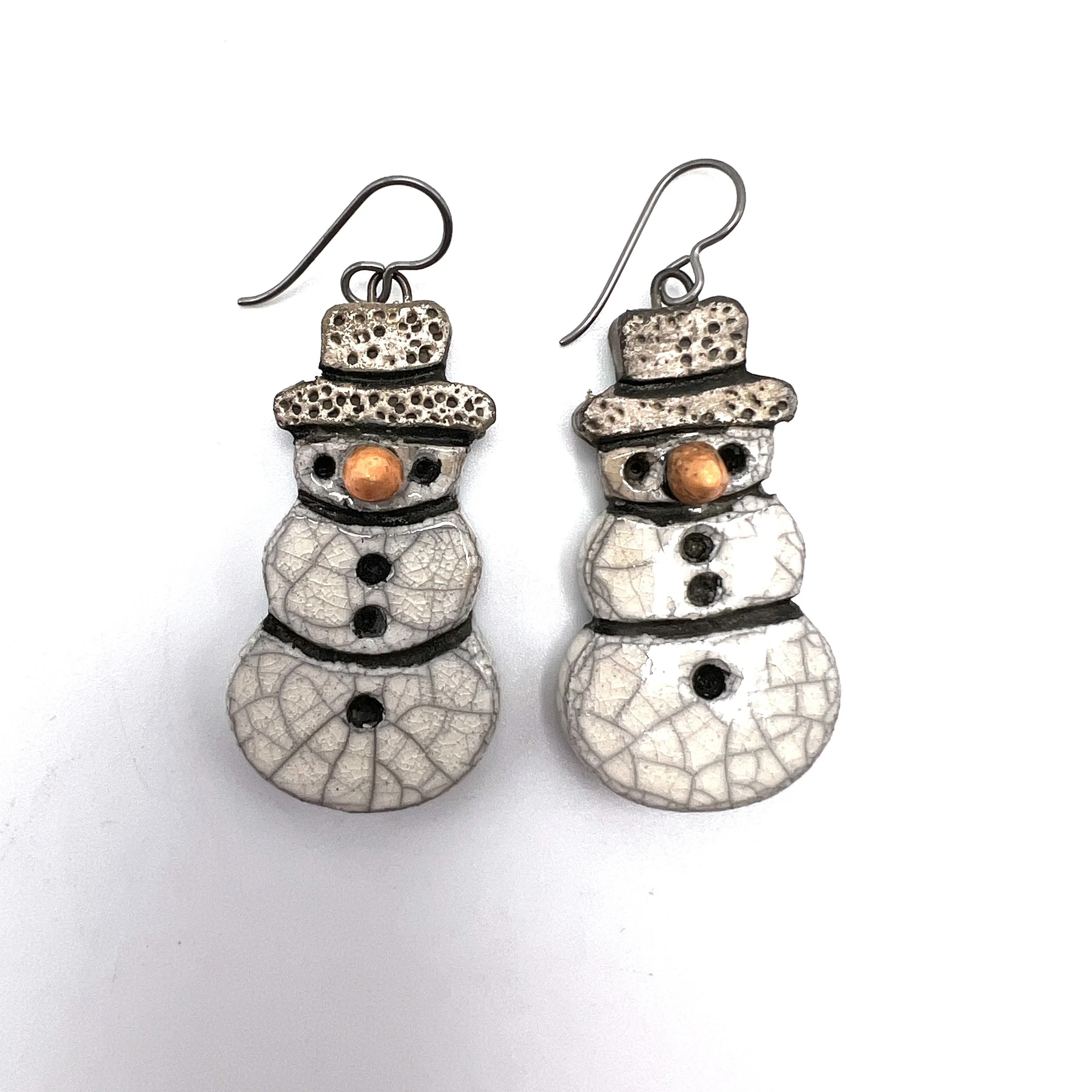 Snowman Earrings Ceramic Jewelry Supply Handmade by MAKUstudio