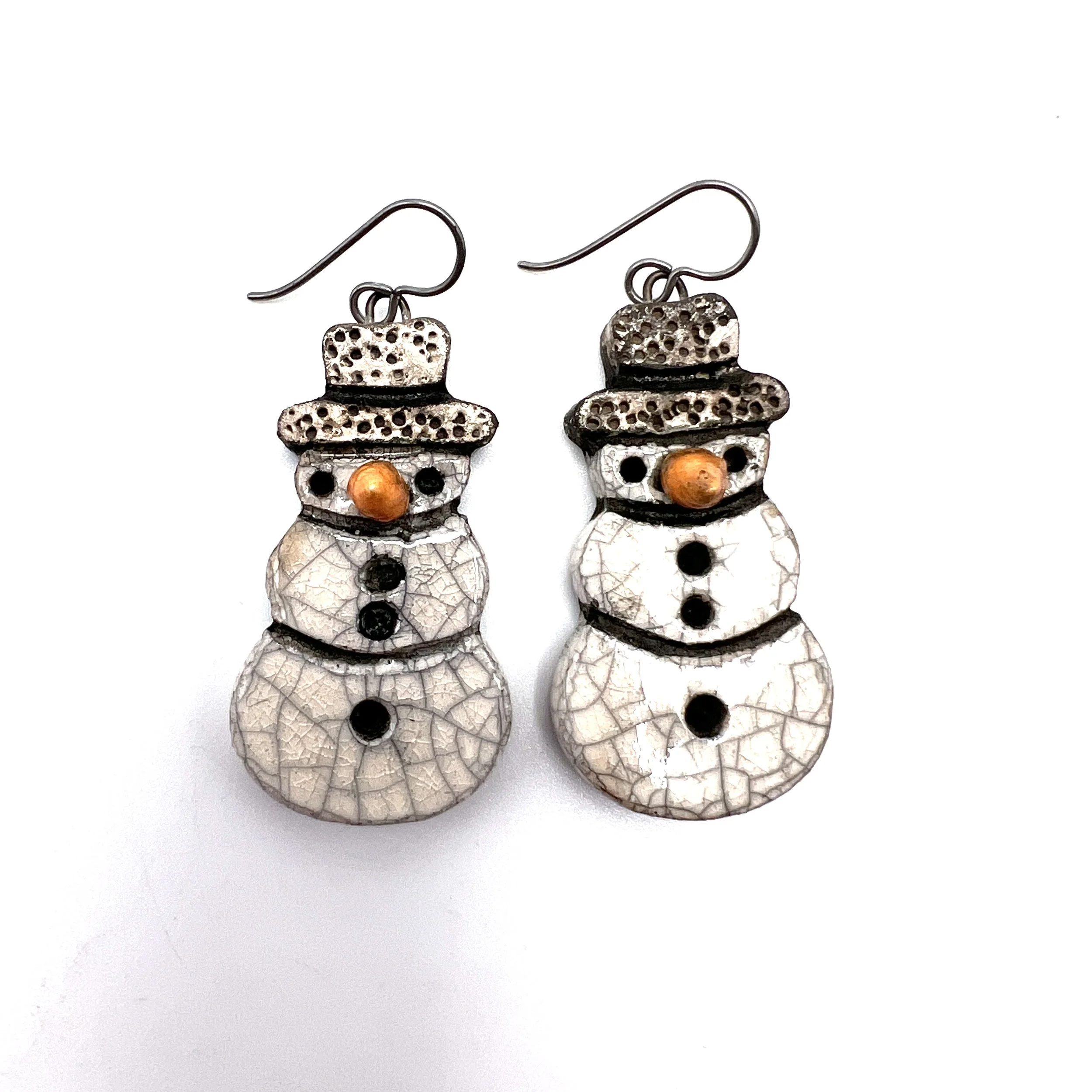 Snowman Earrings Ceramic Jewelry Supply Handmade by MAKUstudio