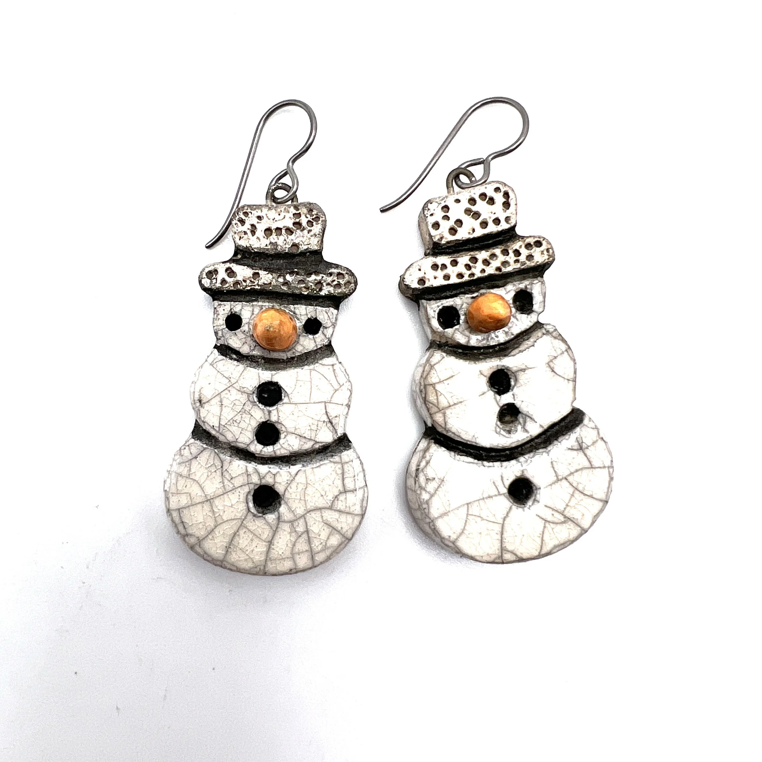 Snowman Earrings Ceramic Jewelry Supply Handmade by MAKUstudio